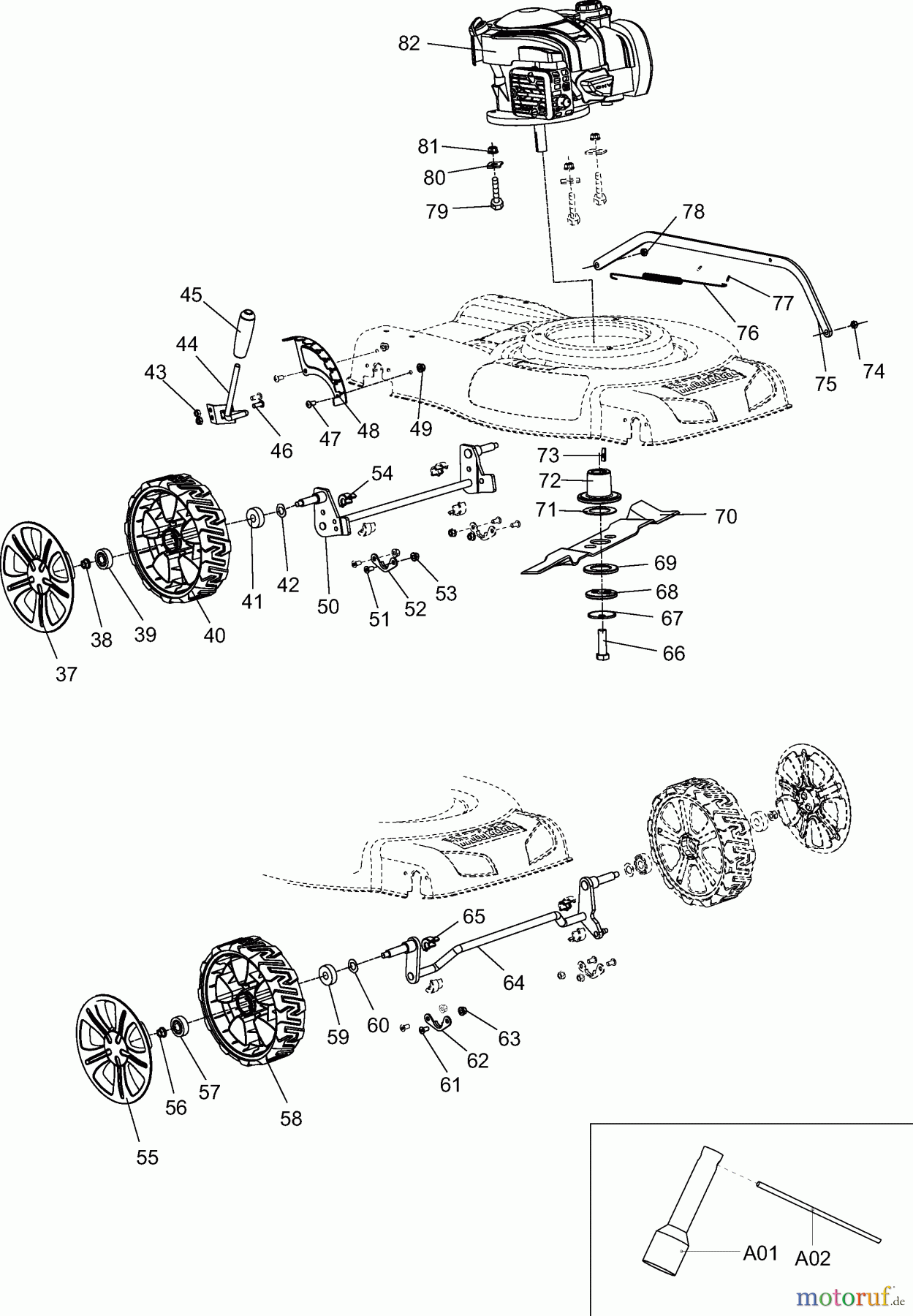 Dolmar Rasenmäher Benzin PM4810 2  RÄDER, MESSER