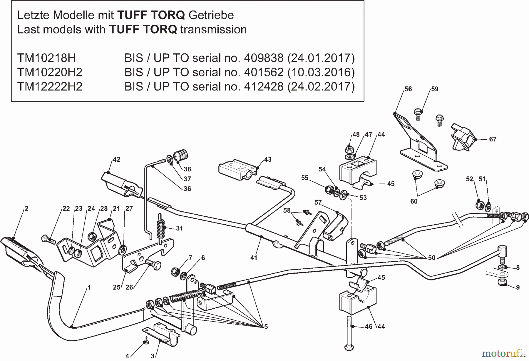  Dolmar Rasentraktoren TM10220H2 TM10220H2 (2015-2019) 4y  Pedale für TUFF TORQ Getriebe