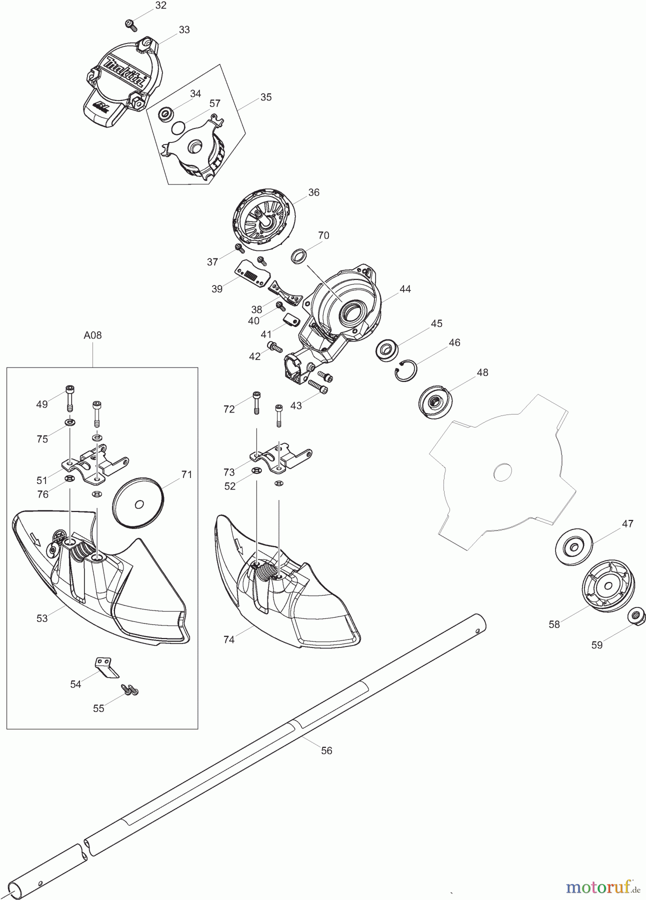  Dolmar Motorsensen & Trimmer Akku AT3723U 2  Hauptrohr, Getriebe, Schutzhaube