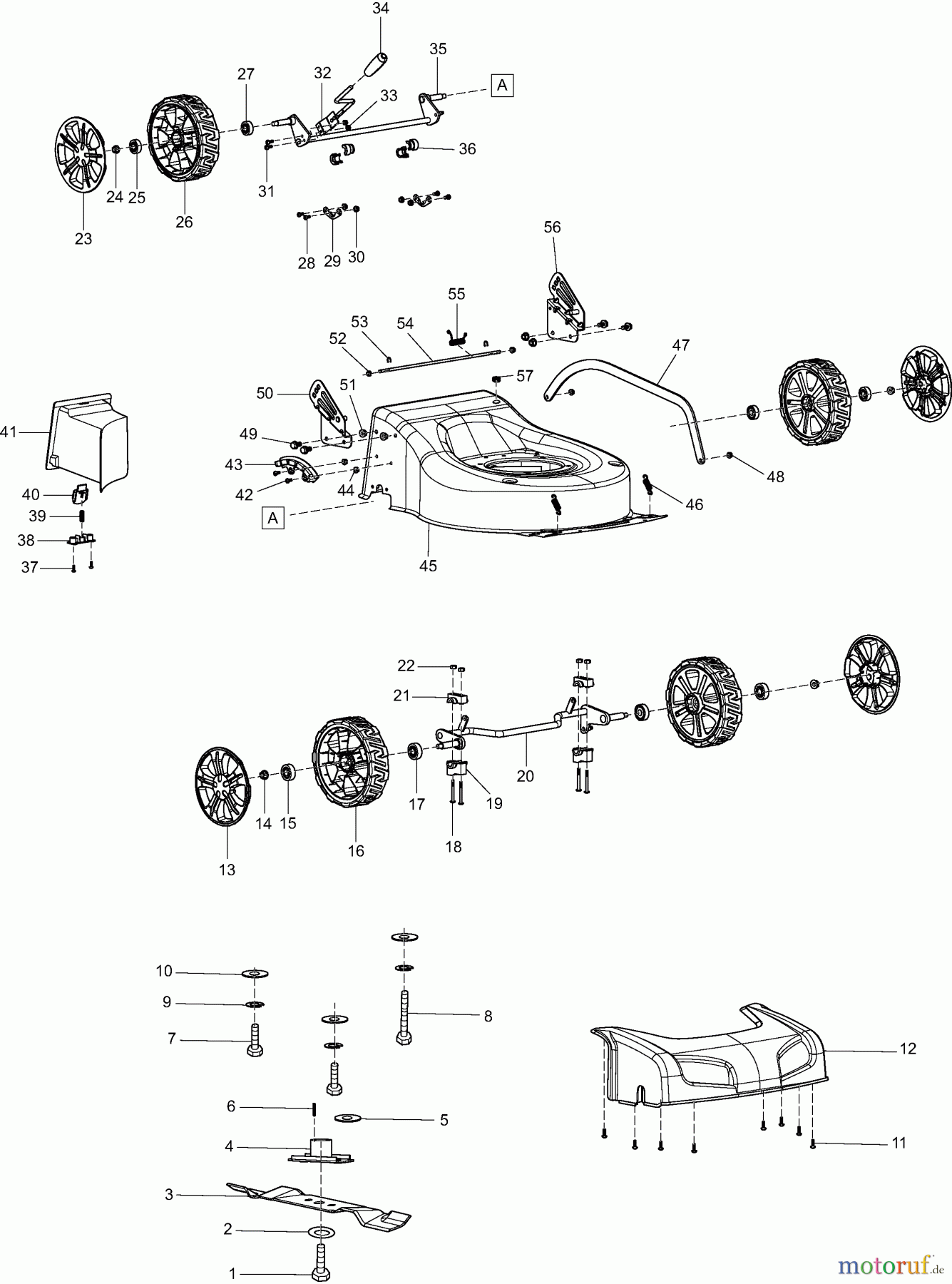 Dolmar Rasenmäher Benzin PM461C 1 Gehäuse, Räder, Messer