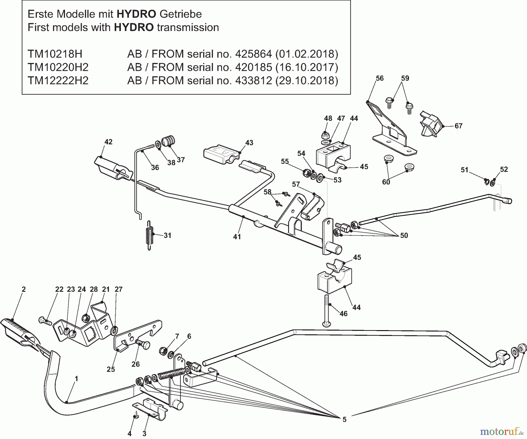  Dolmar Rasentraktoren TM10218H TM10218H (2015-2019) 4ya  Pedale für HYDRO Getriebe