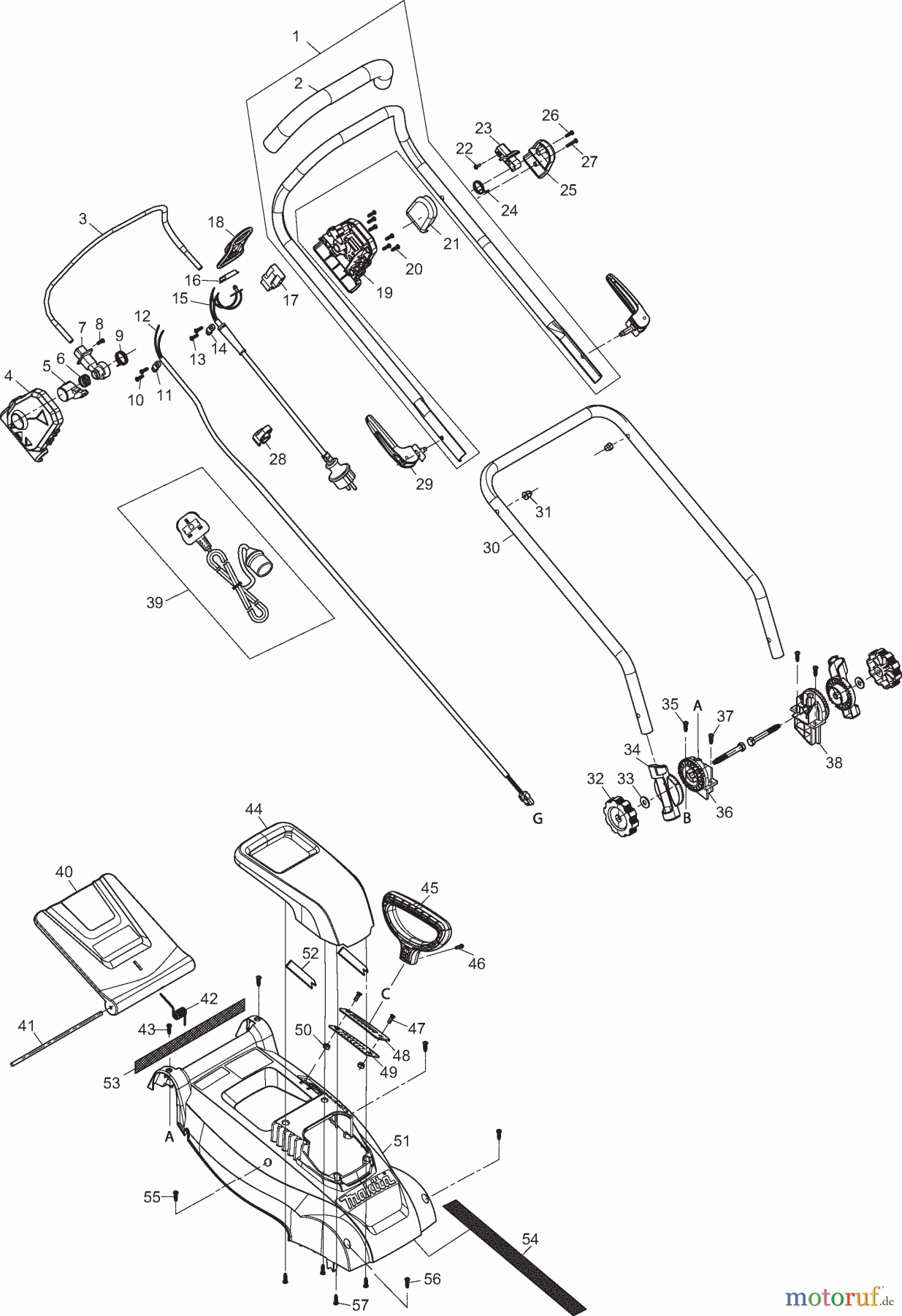  Dolmar Rasenmäher Elektro EM410 1  Führungsholm, Deck