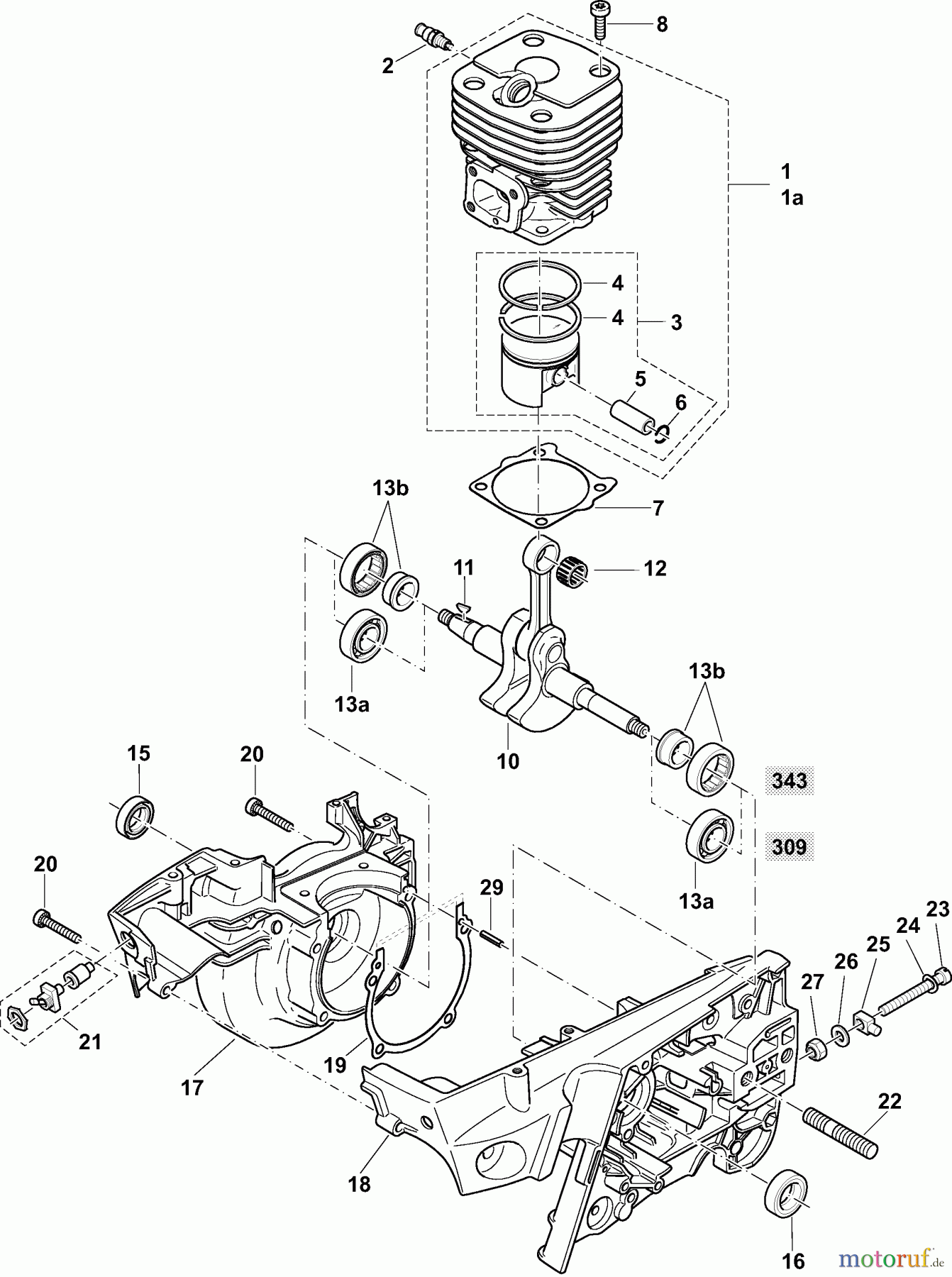  Dolmar Trennschleifer Benzin 343 HappyStart 2  Zylinder, Kolben, Kurbeltrieb, Kurbelgehäuse