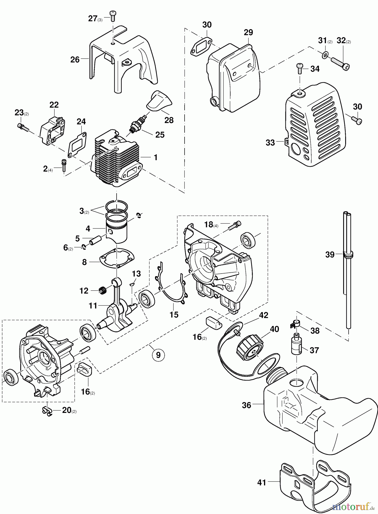 Dolmar Motorsensen & Trimmer Benzin 2-Takt MS-3100 4 Zylinder, Kurbeltrieb, Auspufftopf, Tank