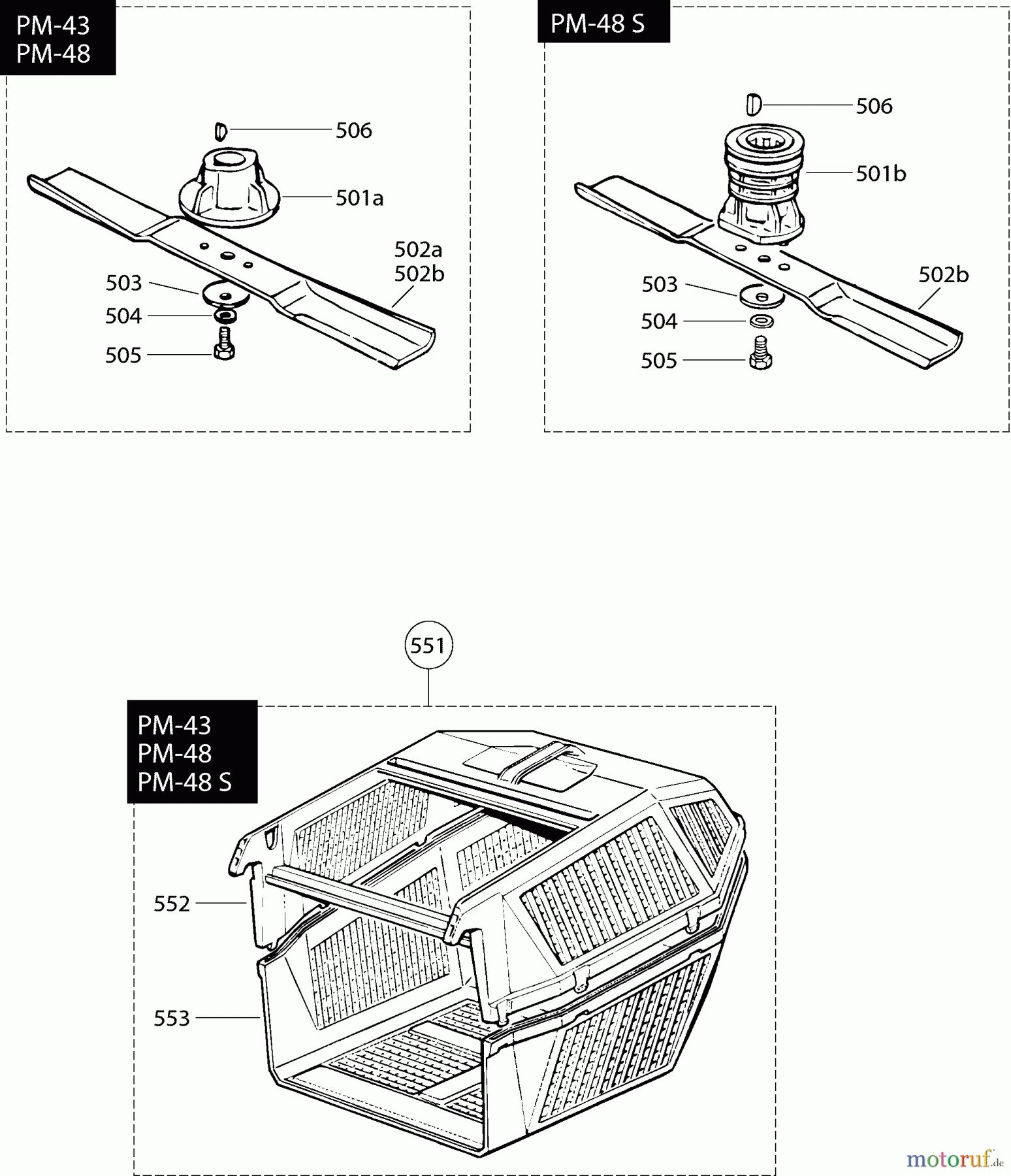  Dolmar Rasenmäher Benzin PM-48 PM-48 (=>2001) 6  Messer, Grasfangkorb