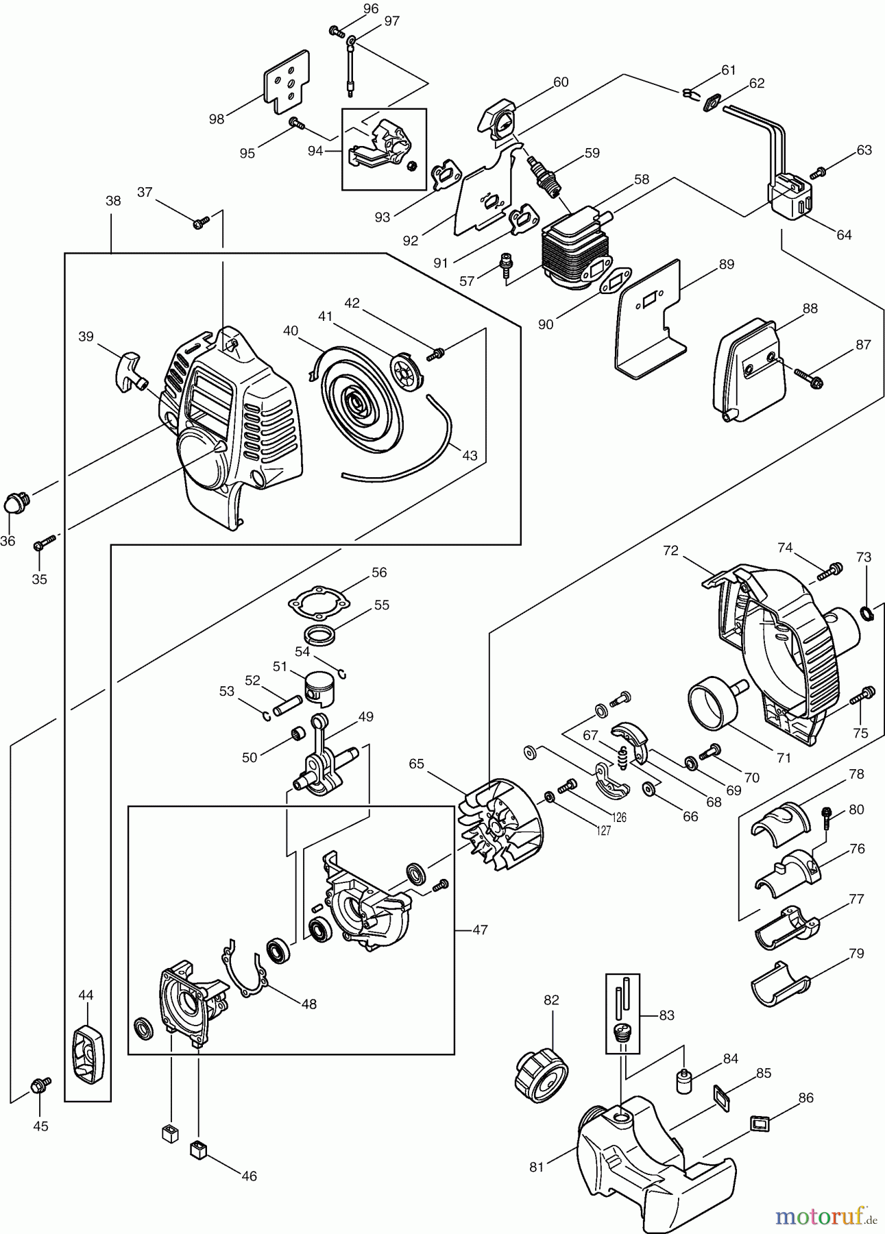 Dolmar Motorsensen & Trimmer Benzin 2-Takt MS-2501 (USA) 2 Motor, Anwerfvorrichtung, Kupplung, Kraftstofftank, Schalldämpfer