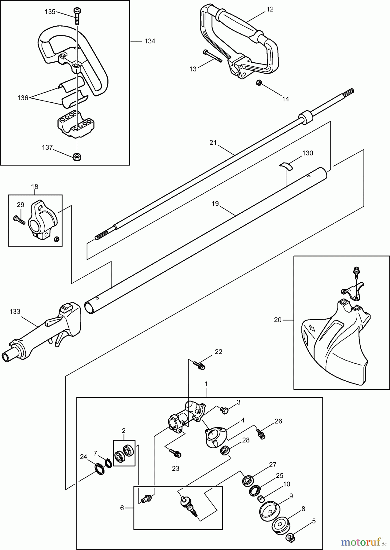  Dolmar Motorsensen & Trimmer Benzin 2-Takt MS-2810 (USA) 1  Hauptrohr, Griff, Schutzhaube, Getriebegehäuse, Steuerhebel