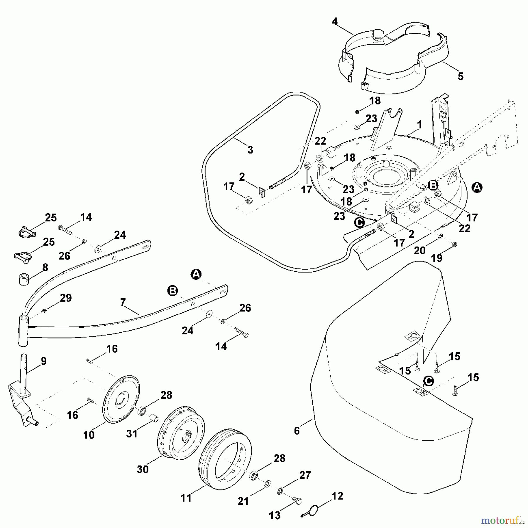  Viking Rasenmäher Benzinrasenmäher MB 6.1 RV C - Gehäuse, Rad vorne