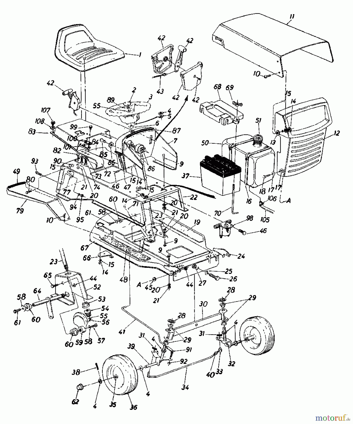  Columbia Rasentraktoren 110/760 SL 135-3980  (1985) Armaturenbrett, Motorhaube, Sitzwanne