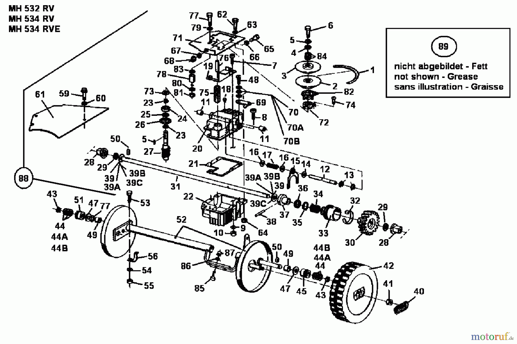  Gutbrod Motormäher mit Antrieb MH 534 RVE 04007.03  (1990) Getriebe, Räder