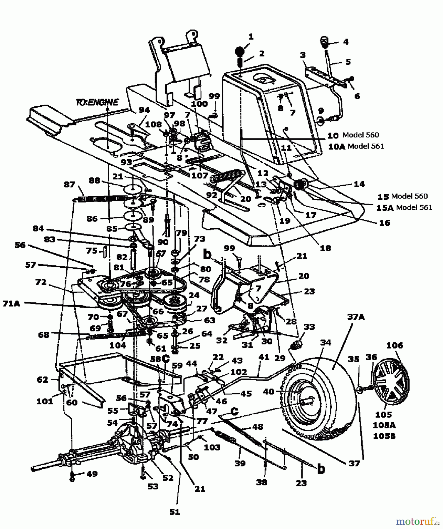  MTD Rasentraktoren 10/76 HN 133B560C600  (1993) Fahrantrieb, Räder