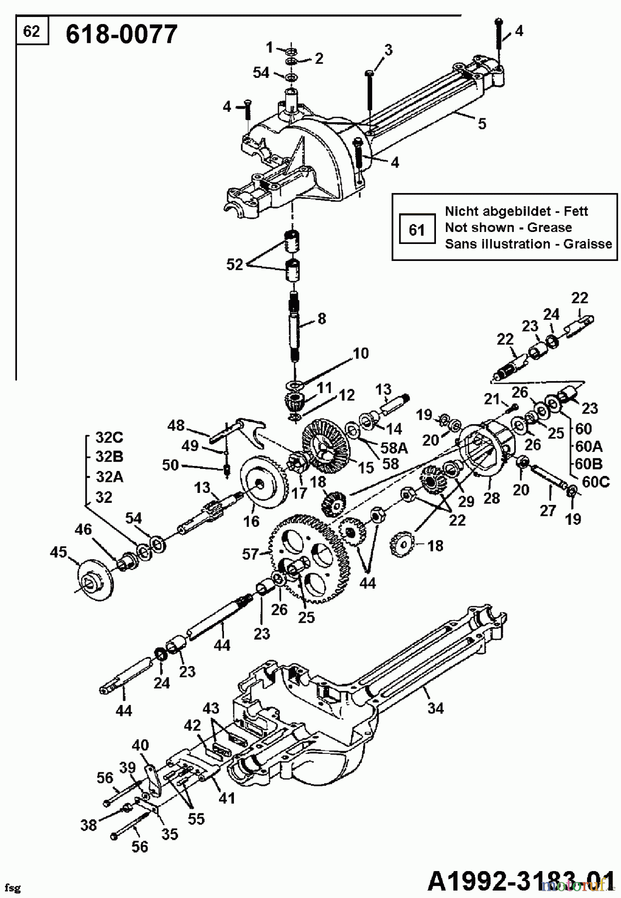  Mastercut Rasentraktoren 12/91 133I470E657  (1993) Getriebe 618-0077