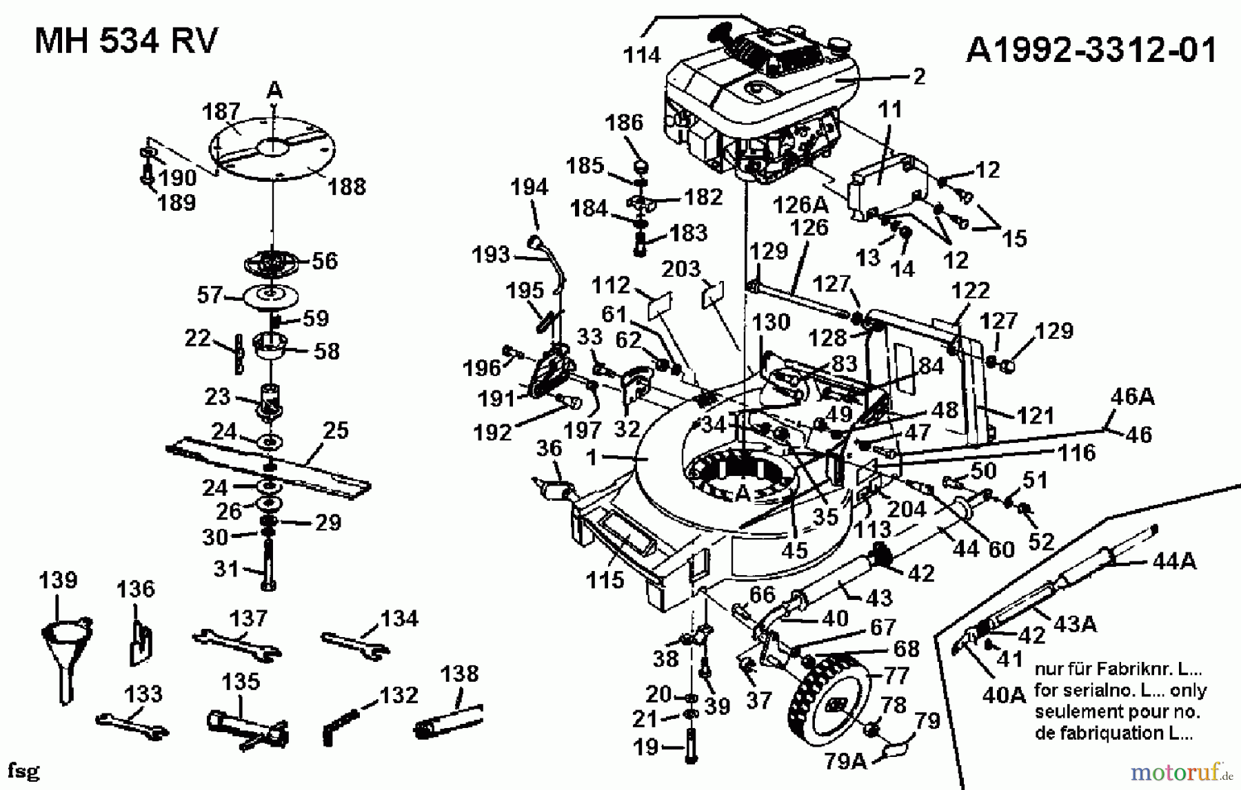  Gutbrod Motormäher mit Antrieb MH 534 RV 04007.02  (1992) Messer, Räder vorne, Schnitthöhenverstellung