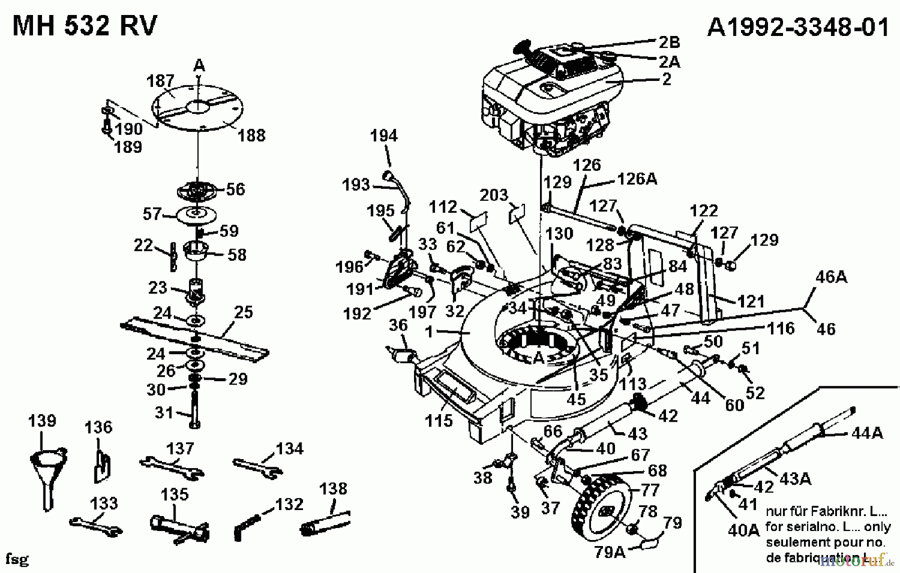  Gutbrod Motormäher mit Antrieb MH 532 RV 04007.01  (1991) Messer, Räder vorne, Schnitthöhenverstellung