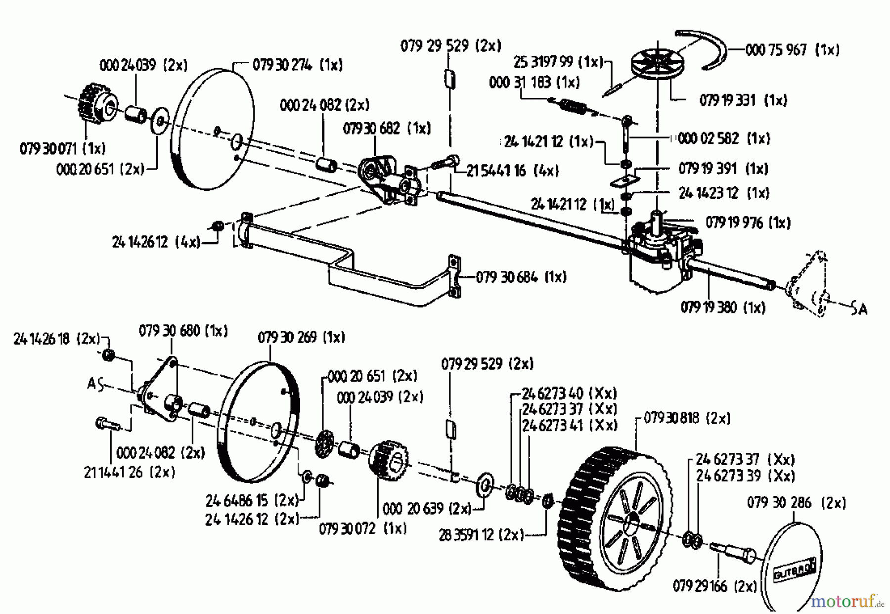  Gutbrod Motormäher mit Antrieb HB 48 REL 02815.02  (1994) Getriebe, Räder