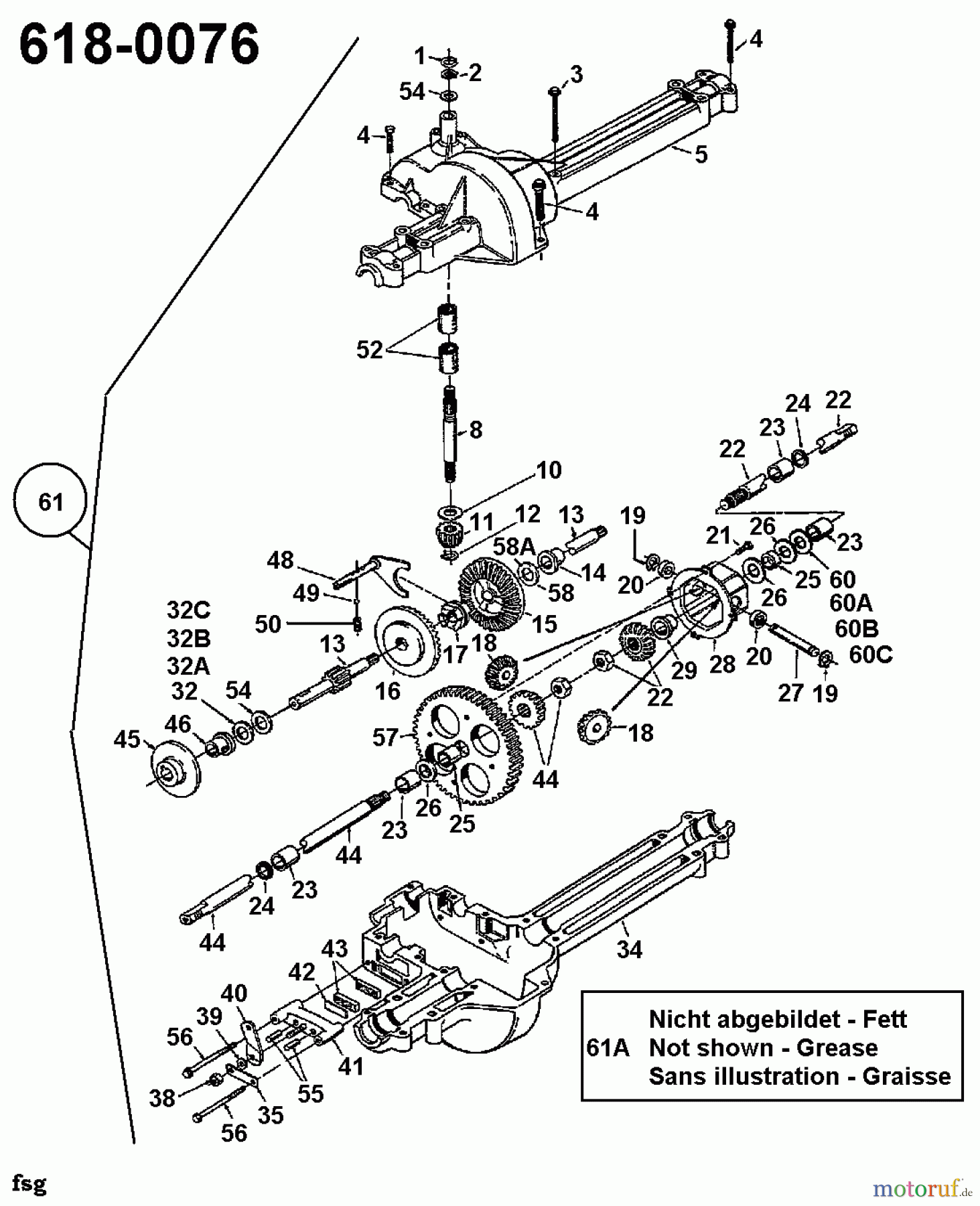 Columbia Rasentraktoren 105/810 N 135B451D626  (1995) Getriebe 618-0076
