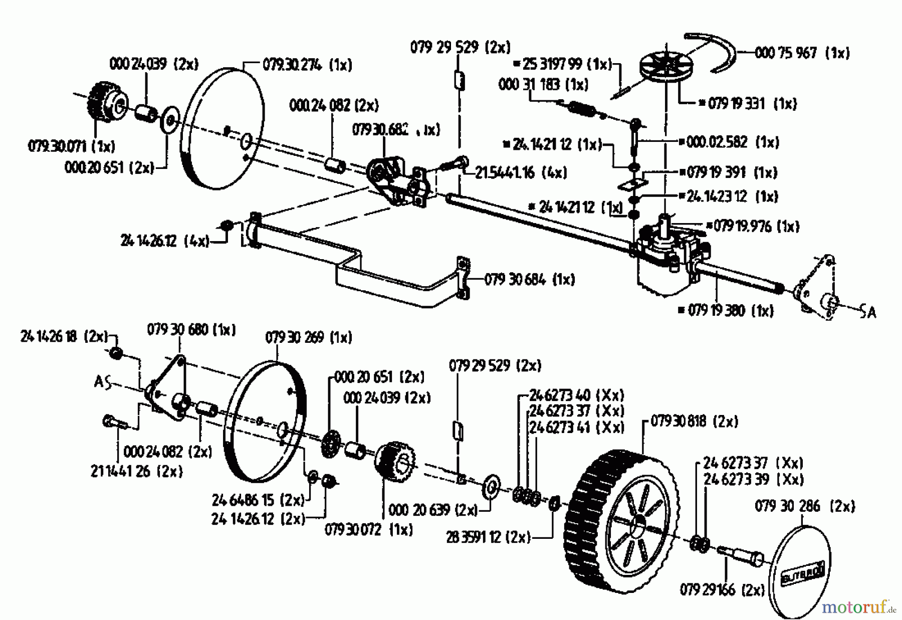  Gutbrod Motormäher mit Antrieb HB 48 RL 02815.01  (1994) Getriebe, Räder