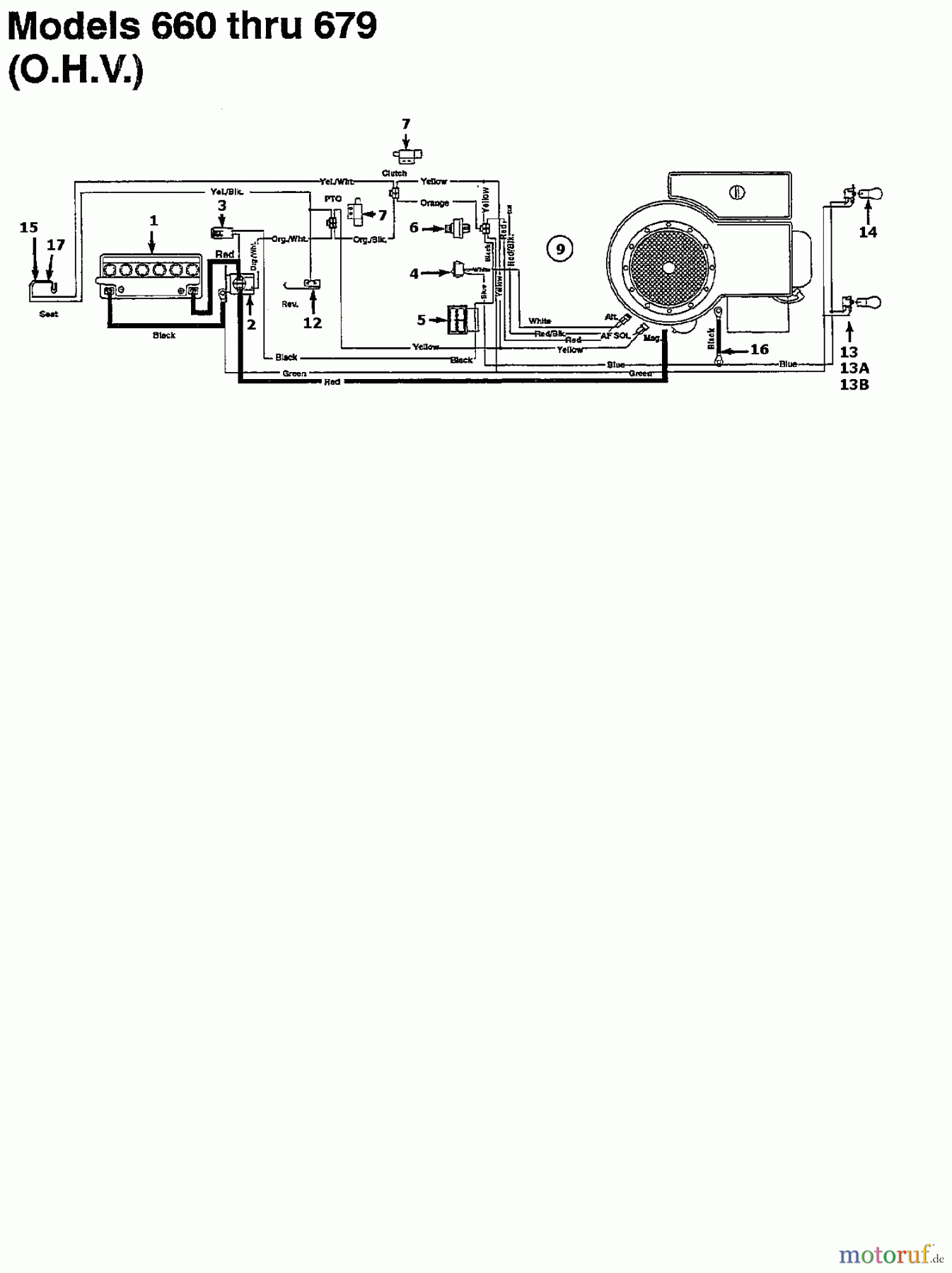  MTD Rasentraktoren 12.5/76 134K675C678  (1994) Schaltplan für O.H.V.