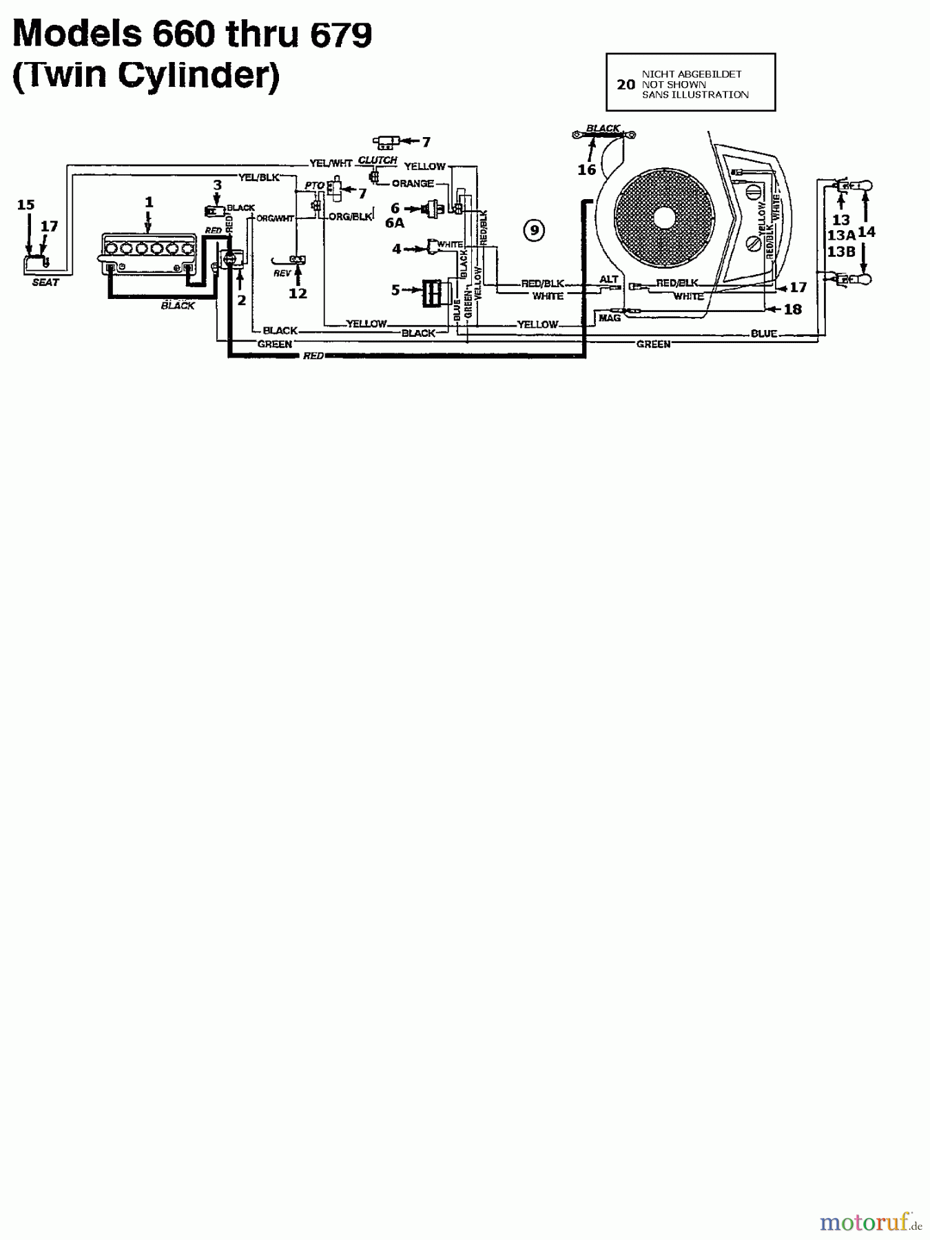  MTD Rasentraktoren 12.5/76 134K675C678  (1994) Schaltplan 2 Zylinder