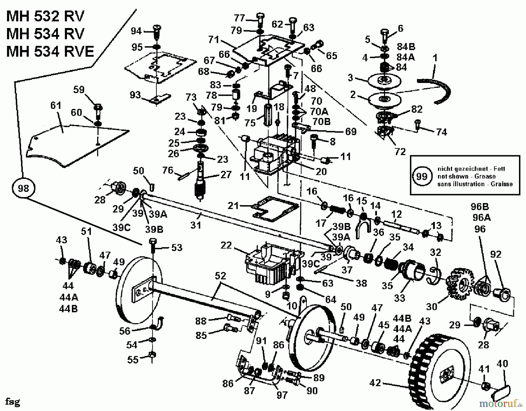  Gutbrod Motormäher mit Antrieb MH 534 RV 04007.02  (1993) Getriebe, Räder
