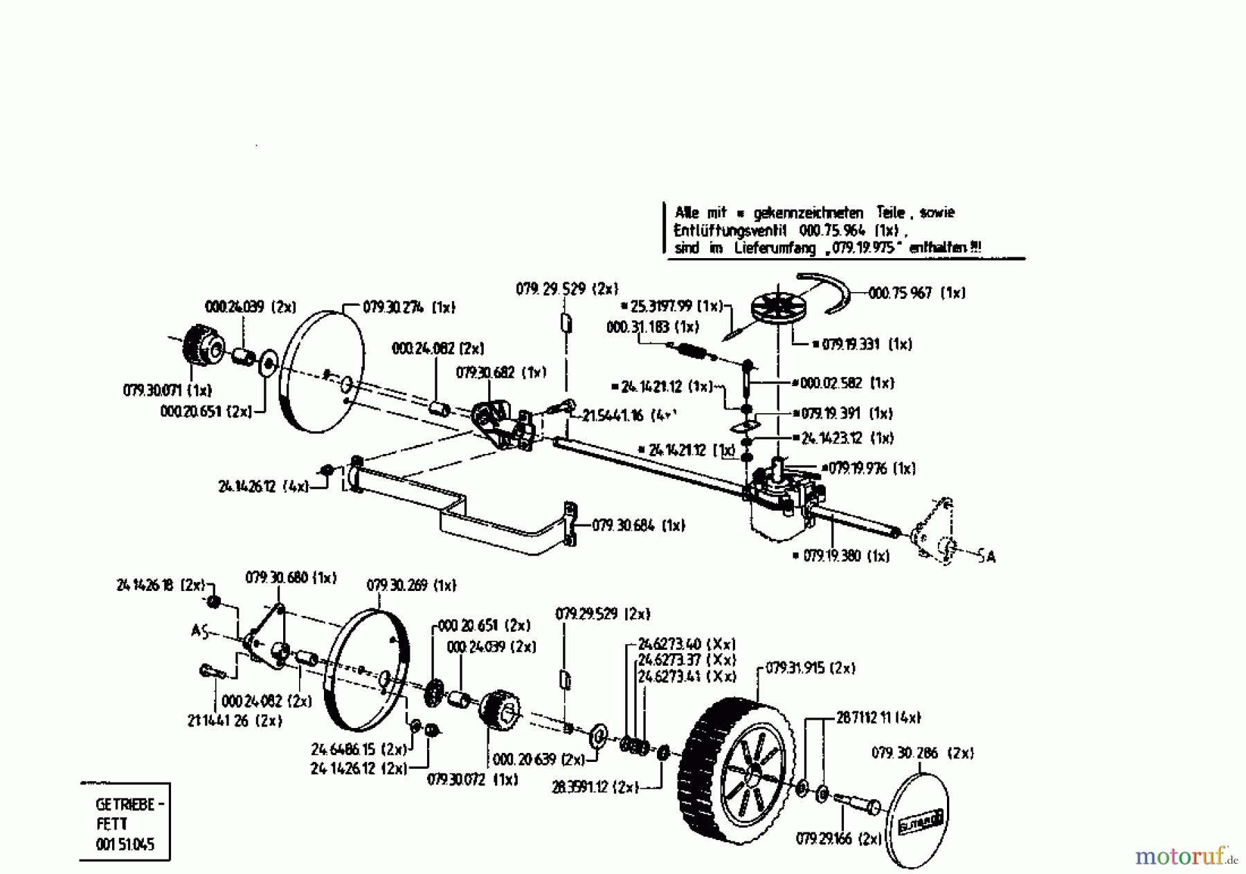  Gutbrod Motormäher mit Antrieb HB 48 RL 02815.04  (1995) Getriebe, Räder