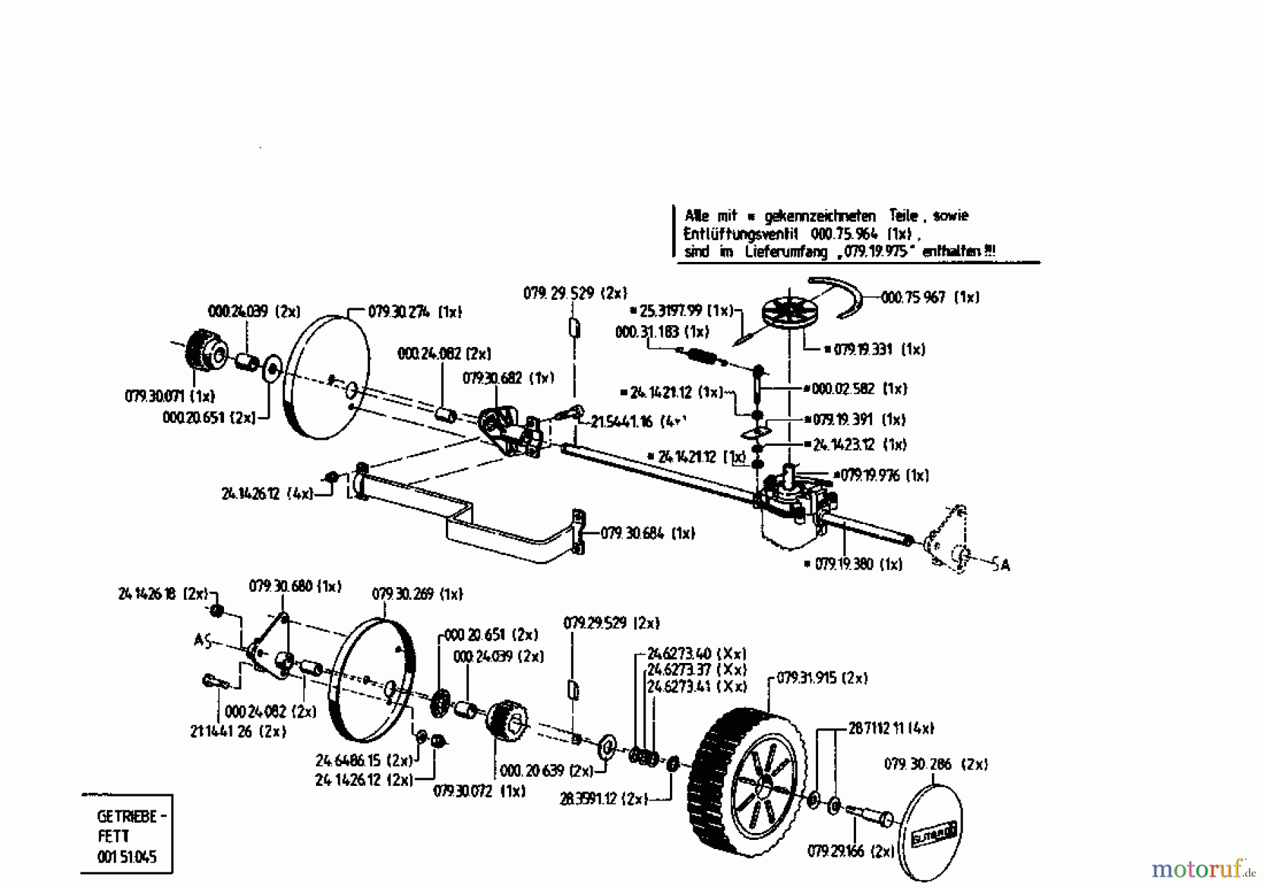  Gutbrod Motormäher mit Antrieb HB 48 RL 02815.04  (1995) Getriebe, Räder