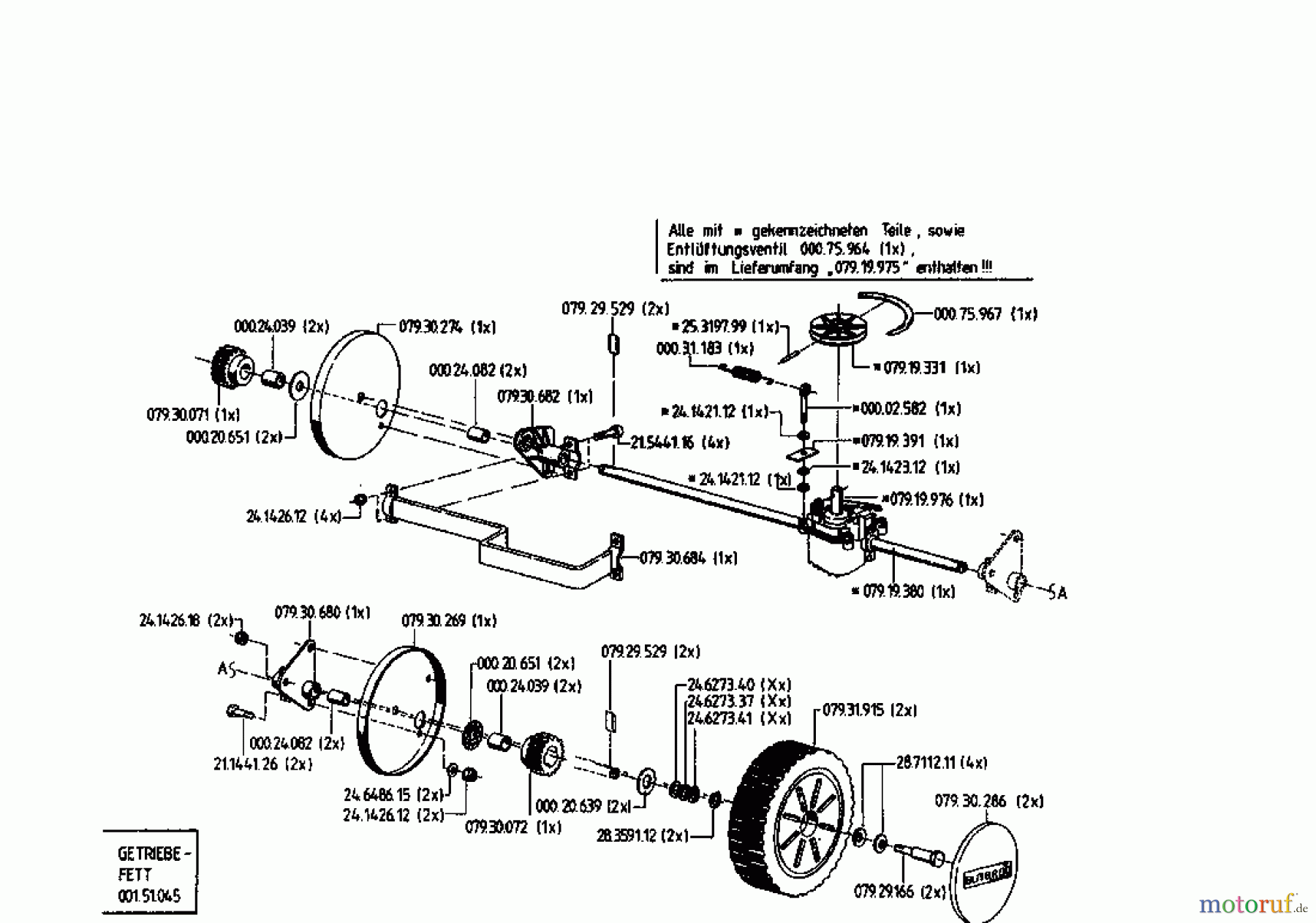  Gutbrod Motormäher mit Antrieb HB 48 REL 02815.05  (1995) Getriebe, Räder