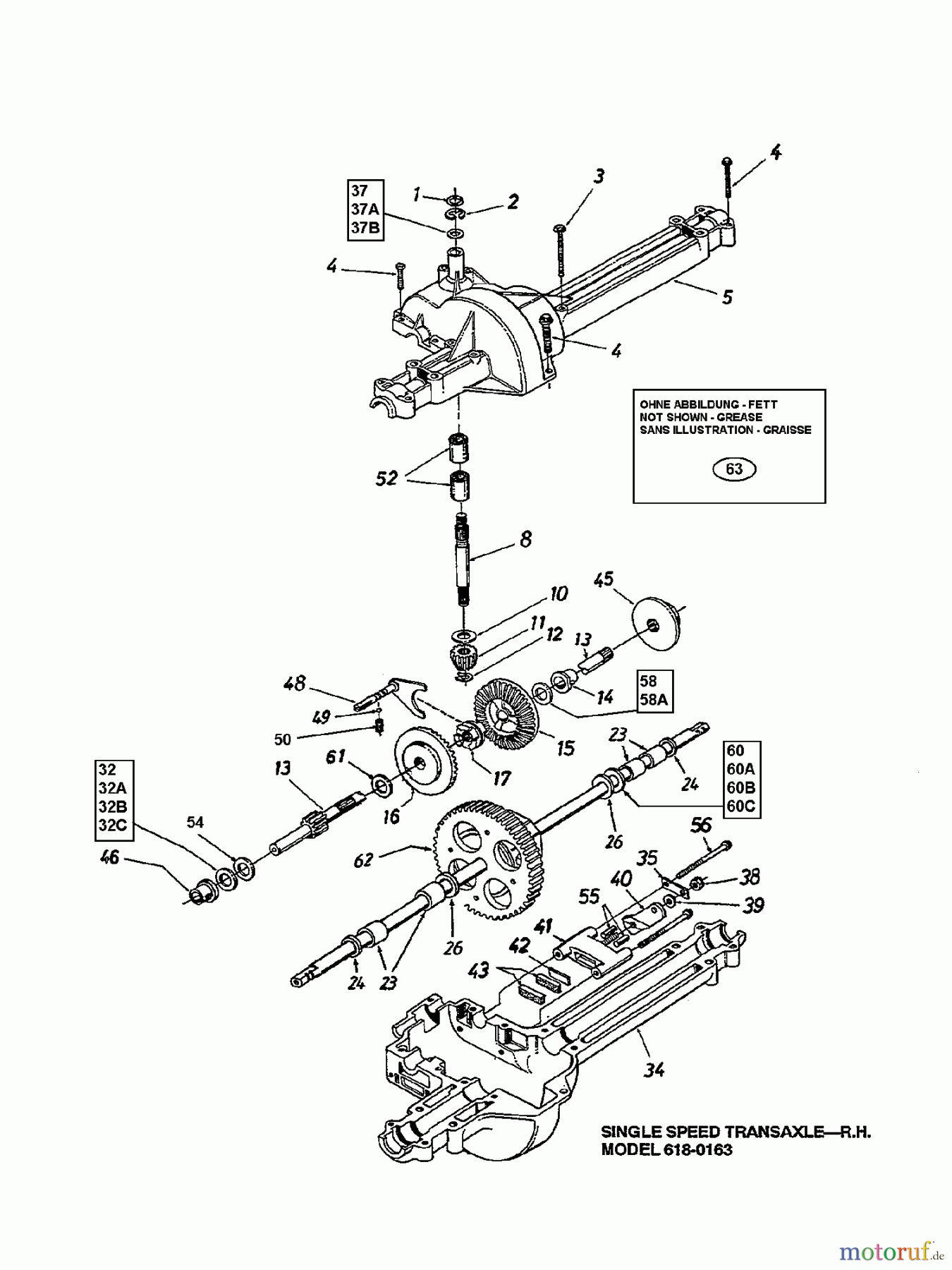  MTD Rasentraktoren B 145 136M675F678  (1996) Getriebe