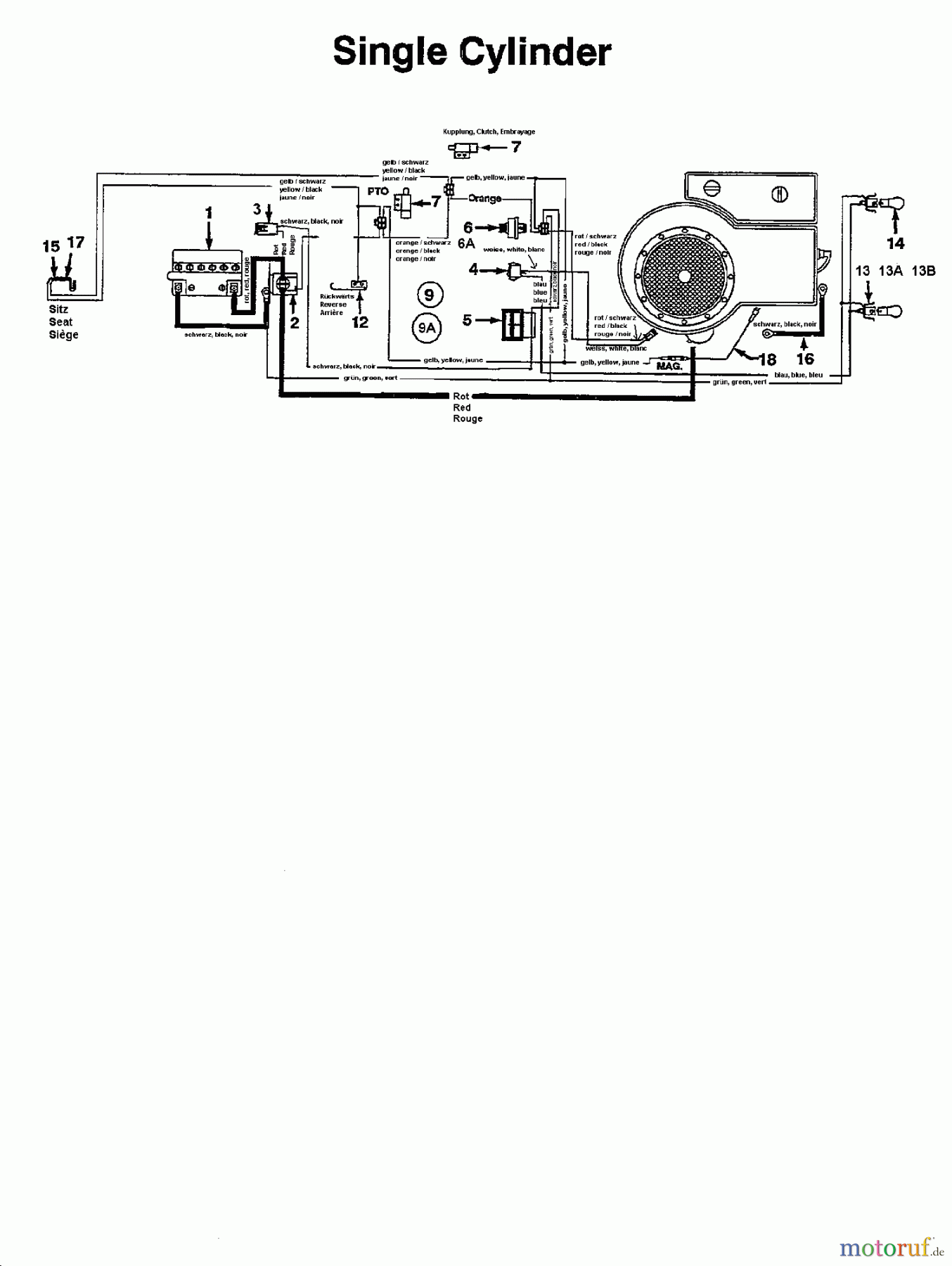 Agria Lawn tractors 4600/96 135K679F609  (1995) Wiring diagram single cylinder