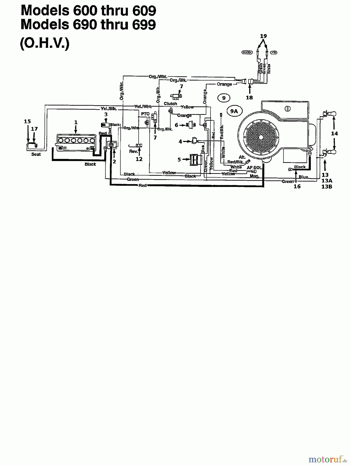  MTD Rasentraktoren H 165 135T695G678  (1995) Schaltplan für O.H.V.