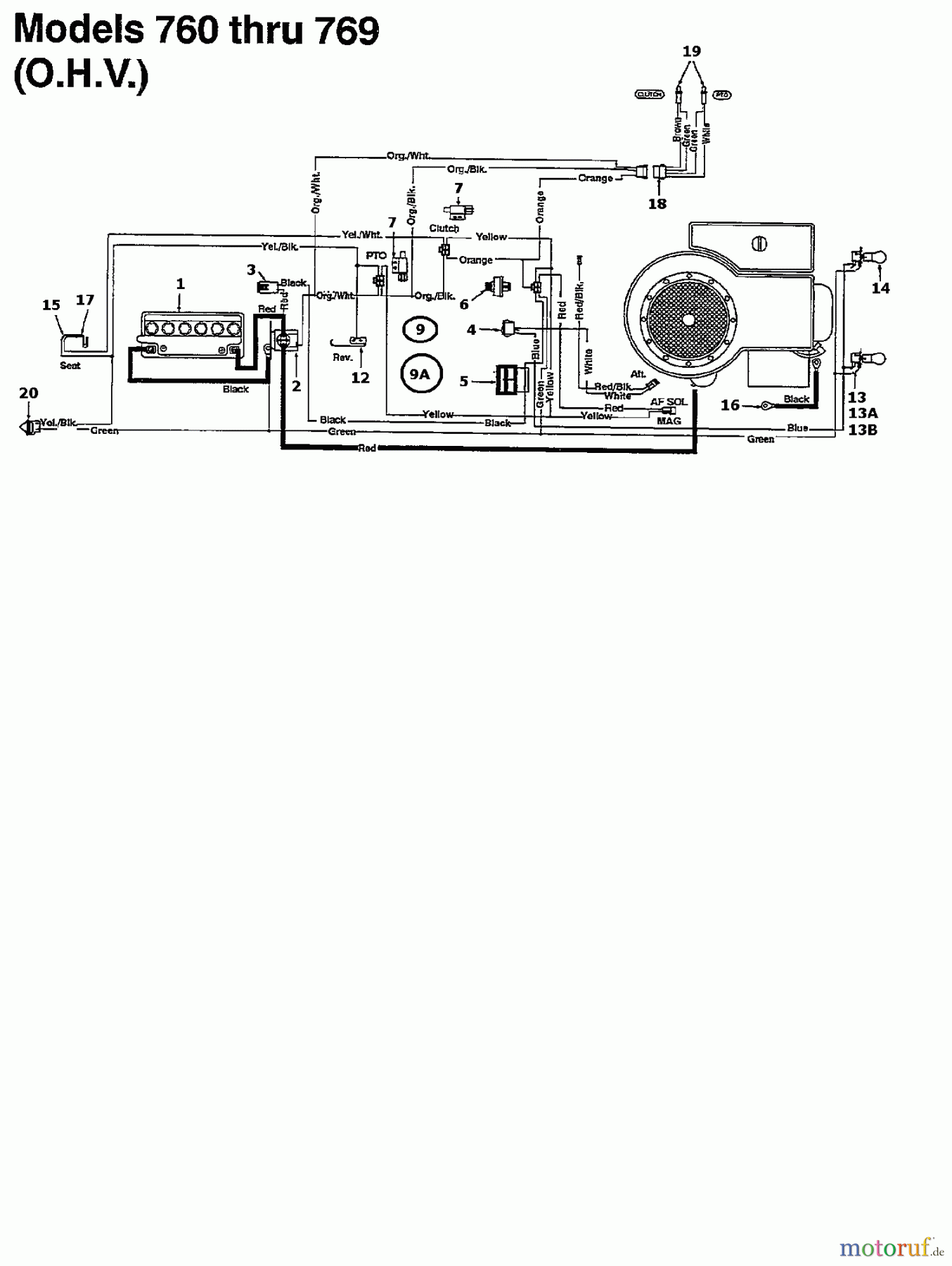  Agria Rasentraktoren 4600/102 H 135K769N609  (1995) Schaltplan für O.H.V.