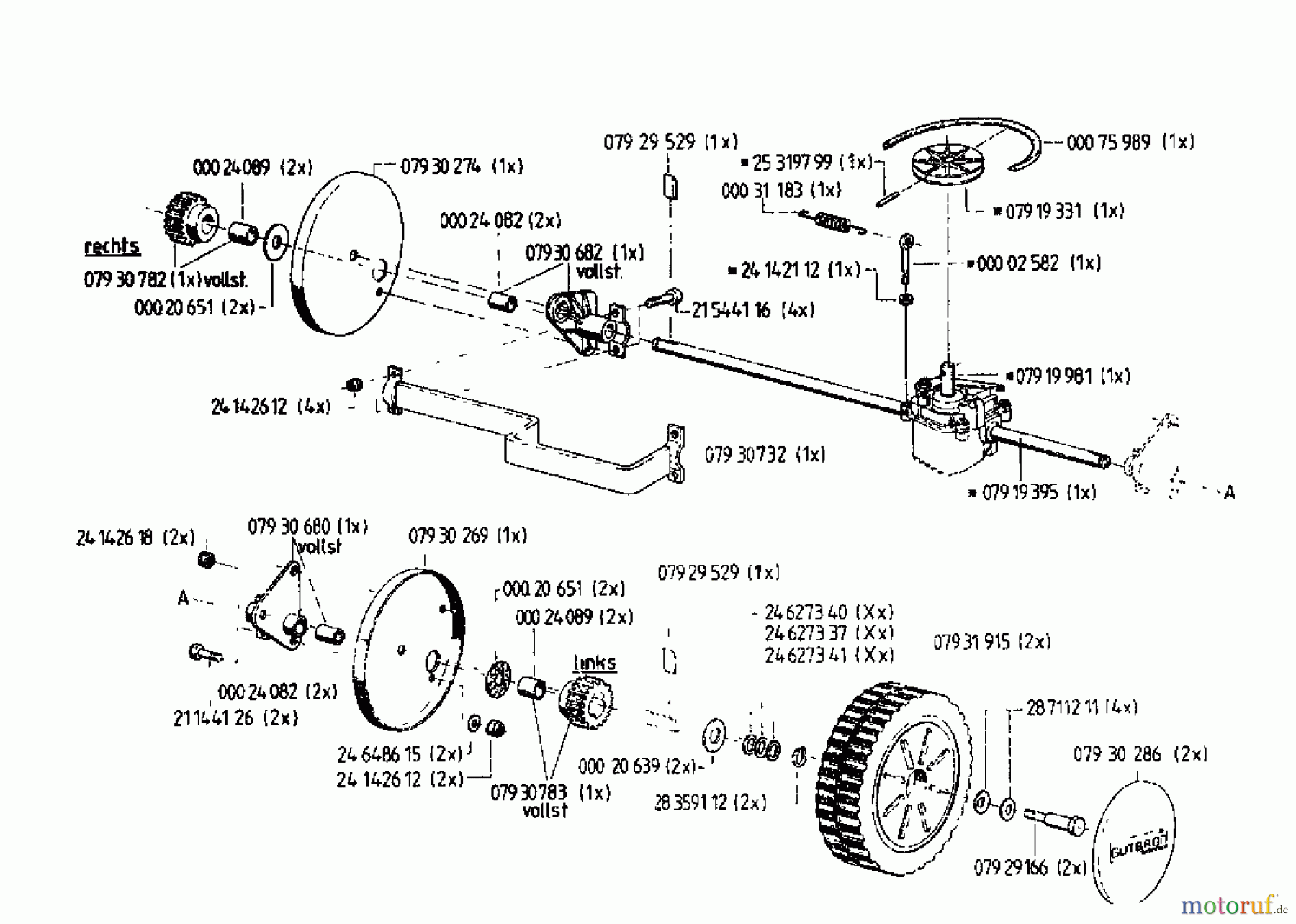  Gutbrod Motormäher mit Antrieb HB 42 RL 04029.01  (1996) Getriebe, Räder