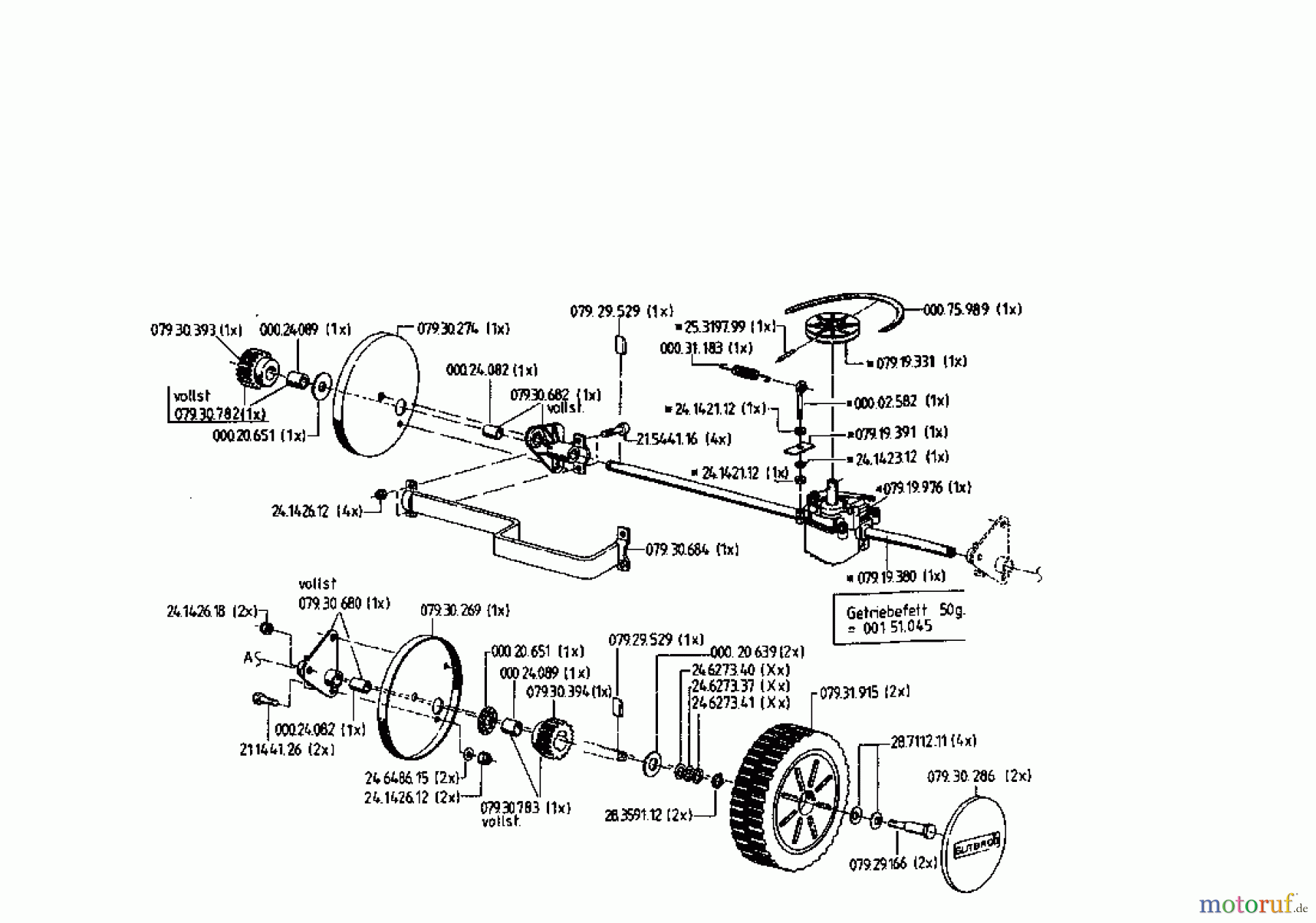  Gutbrod Motormäher mit Antrieb HB 48 R 02815.06  (1996) Getriebe, Räder