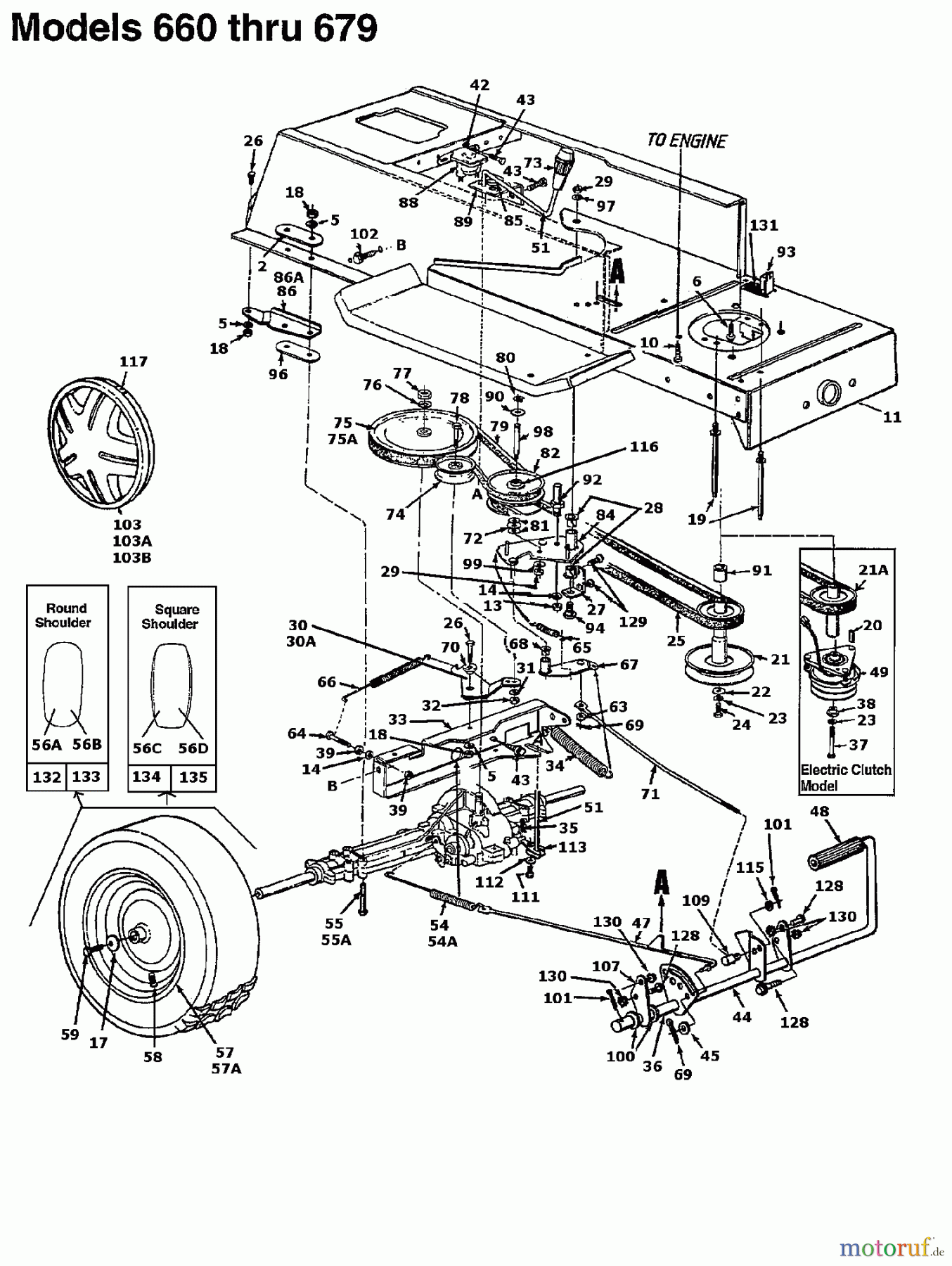  MTD Rasentraktoren B 145 13AM675G678  (1997) Elektromagnetkupplung, Fahrantrieb, Motorkeilriemenscheibe