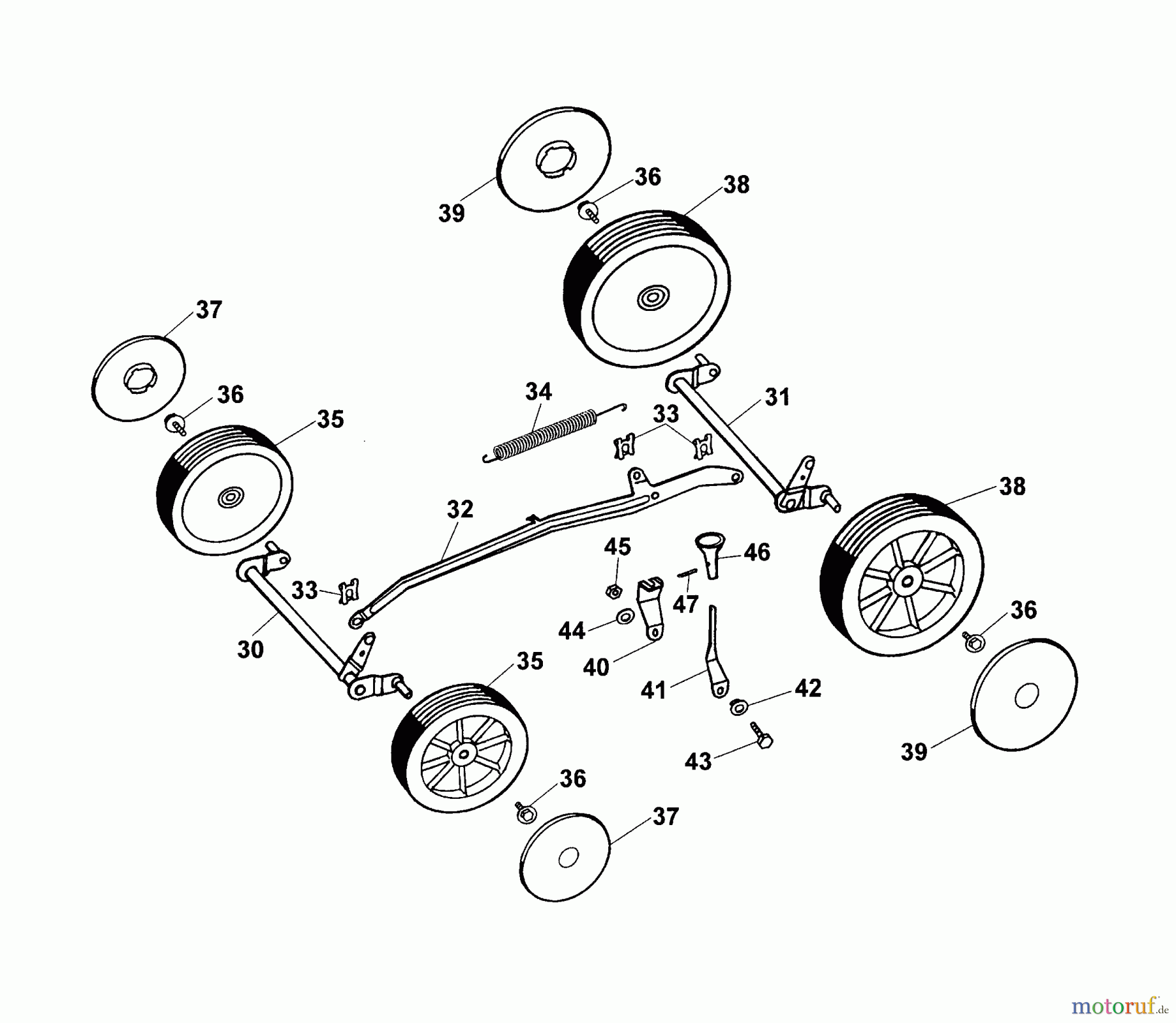  Wolf-Garten Motormäher Concept 43 BPP 4342000 Serie B-E  (2003) Höhenverstellung, Räder