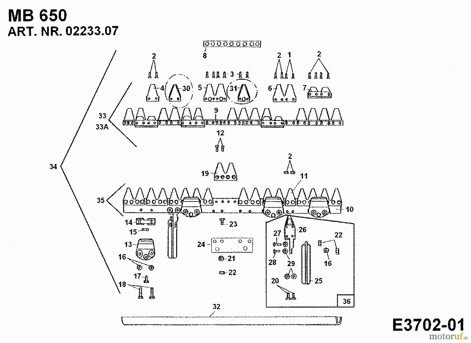  MTD Zubehör Zubehör Einachser Universalmähbalken MB 650 für 550-750 02233.07  (1989) Grundgerät