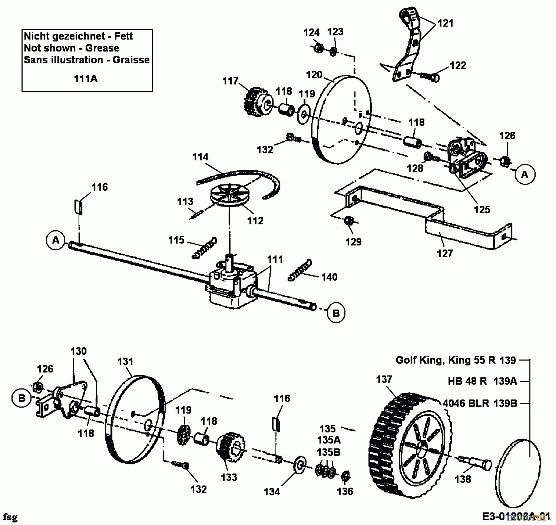  Gutbrod Motormäher mit Antrieb HB 48 R 12A-T14Z604  (1998) Getriebe, Räder