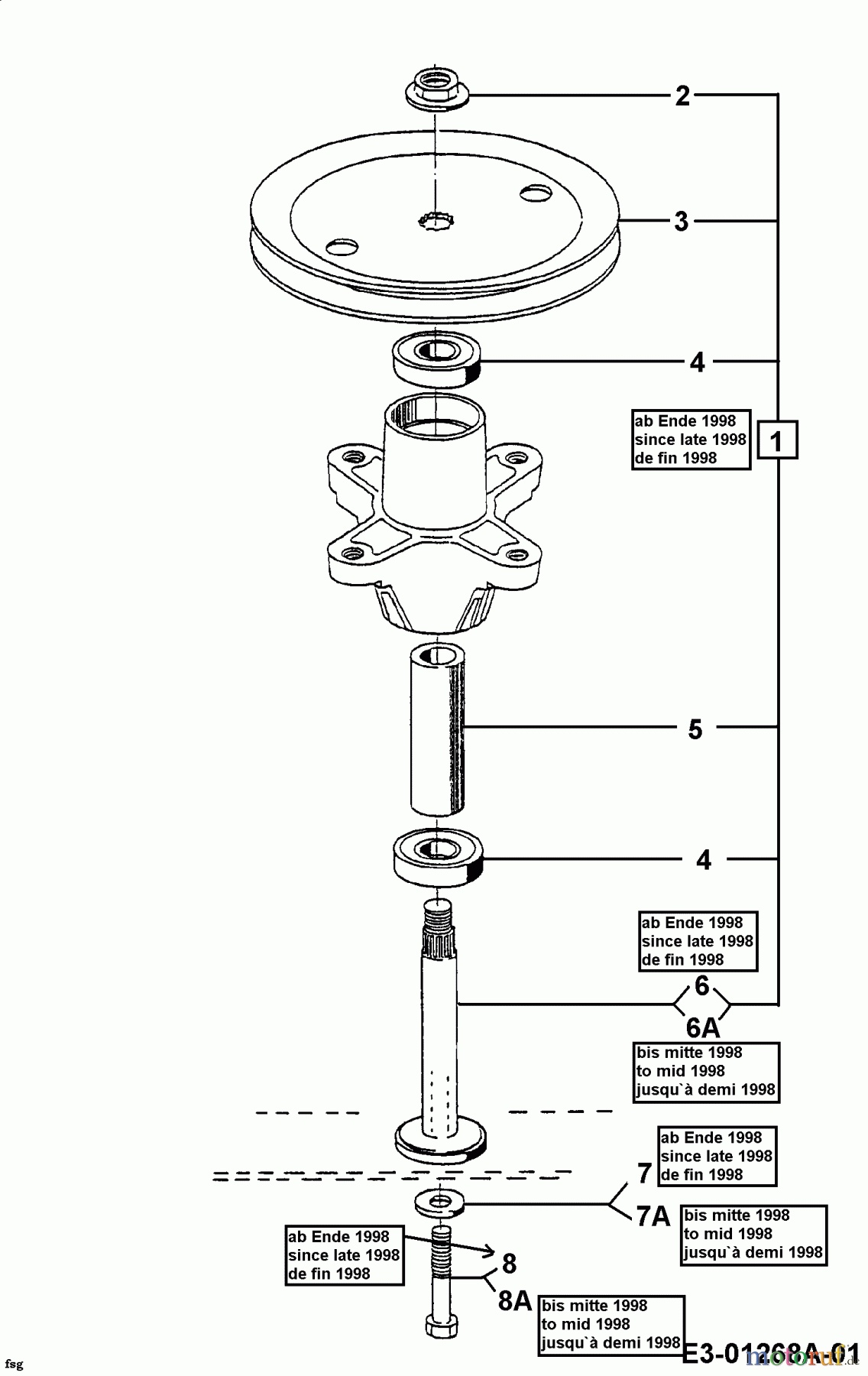  MTD Rasentraktoren J 118 13AC455C661  (1999) Messerspindel 618-0139