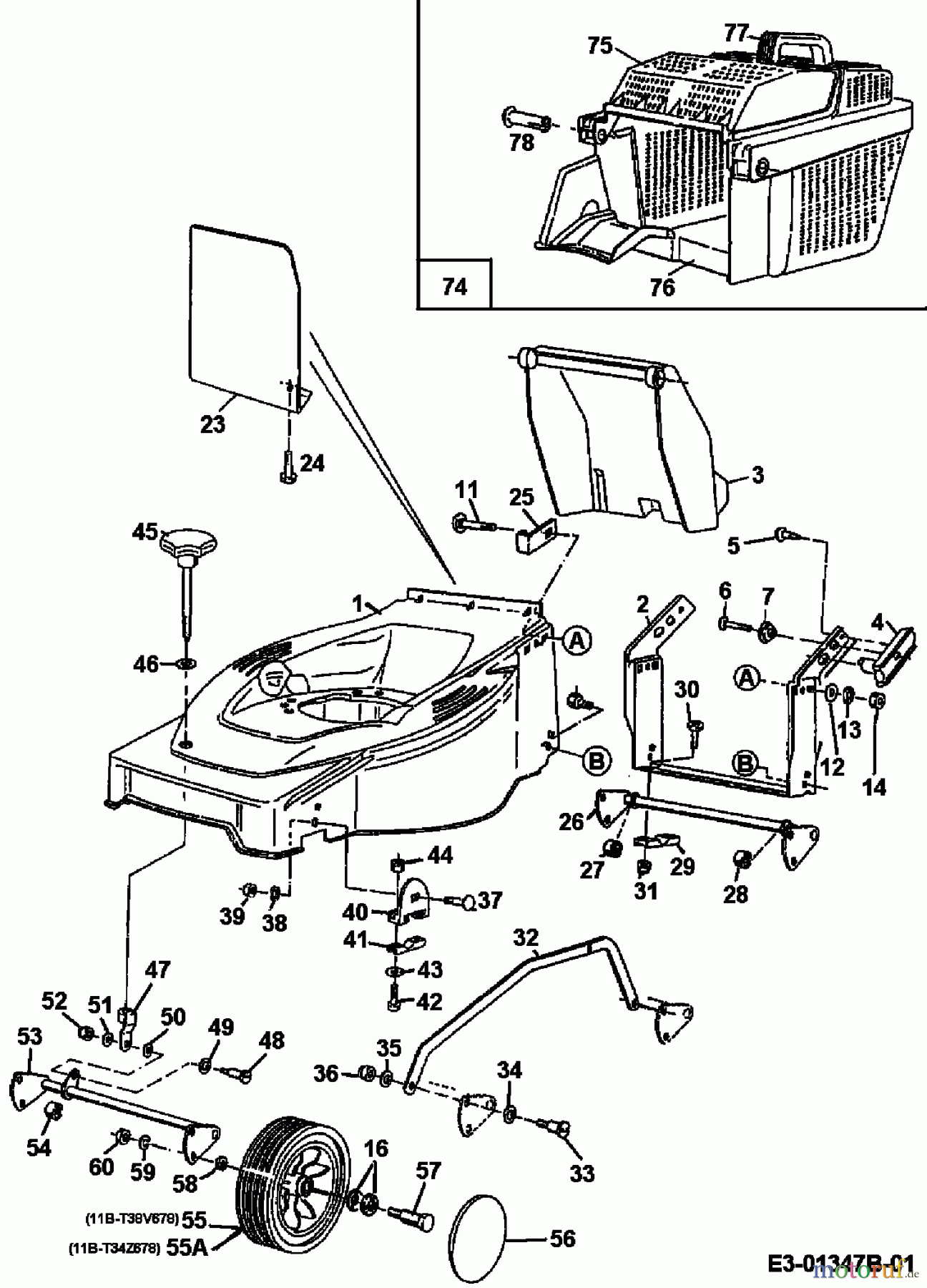MTD Motormäher GE 45 C 11B-T34Z678 (2000) Grasfangkorb, Höhenverstellung, Räder
