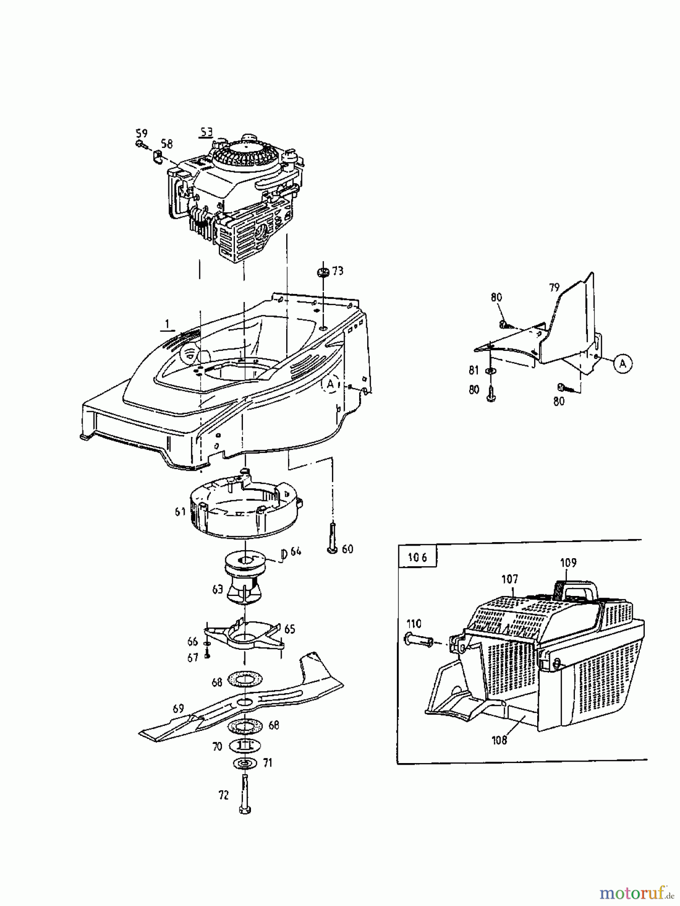  Floraself Motormäher mit Antrieb 4046 BLRE 12BET12Y668  (1999) Grasfangkorb, Messer, Motor