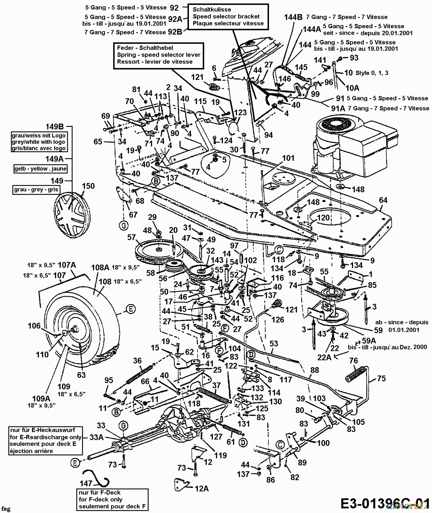  Lawnflite Rasentraktoren J 136 13AA458C611  (1999) Fahrantrieb, Motorkeilriemenscheibe, Pedal, Räder hinten