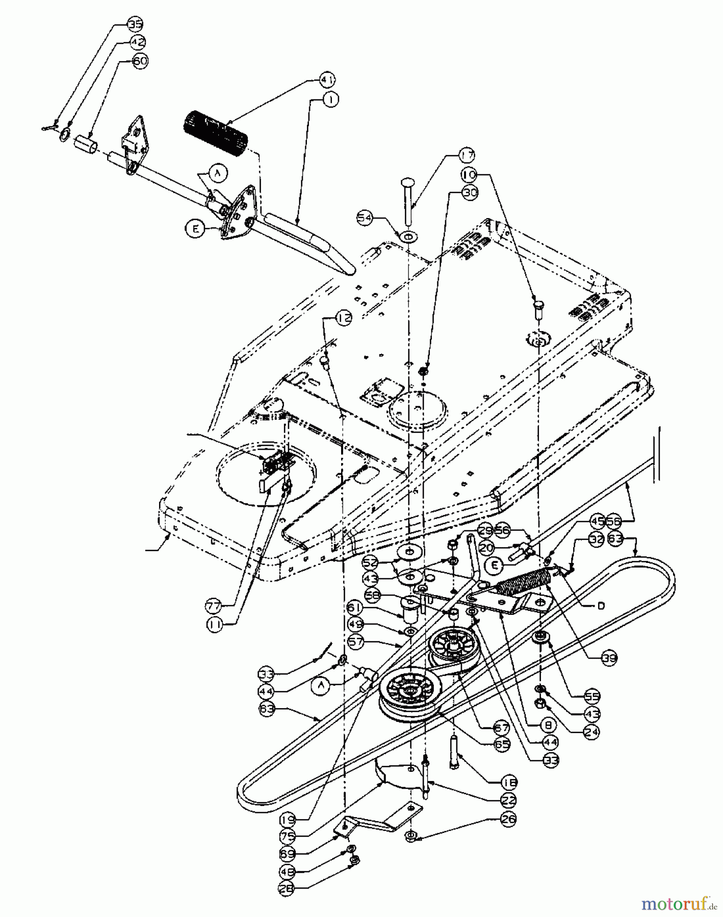  MTD ältere Modelle Rasentraktoren JE 130 13AA478E678  (2001) Fahrantrieb, Pedale