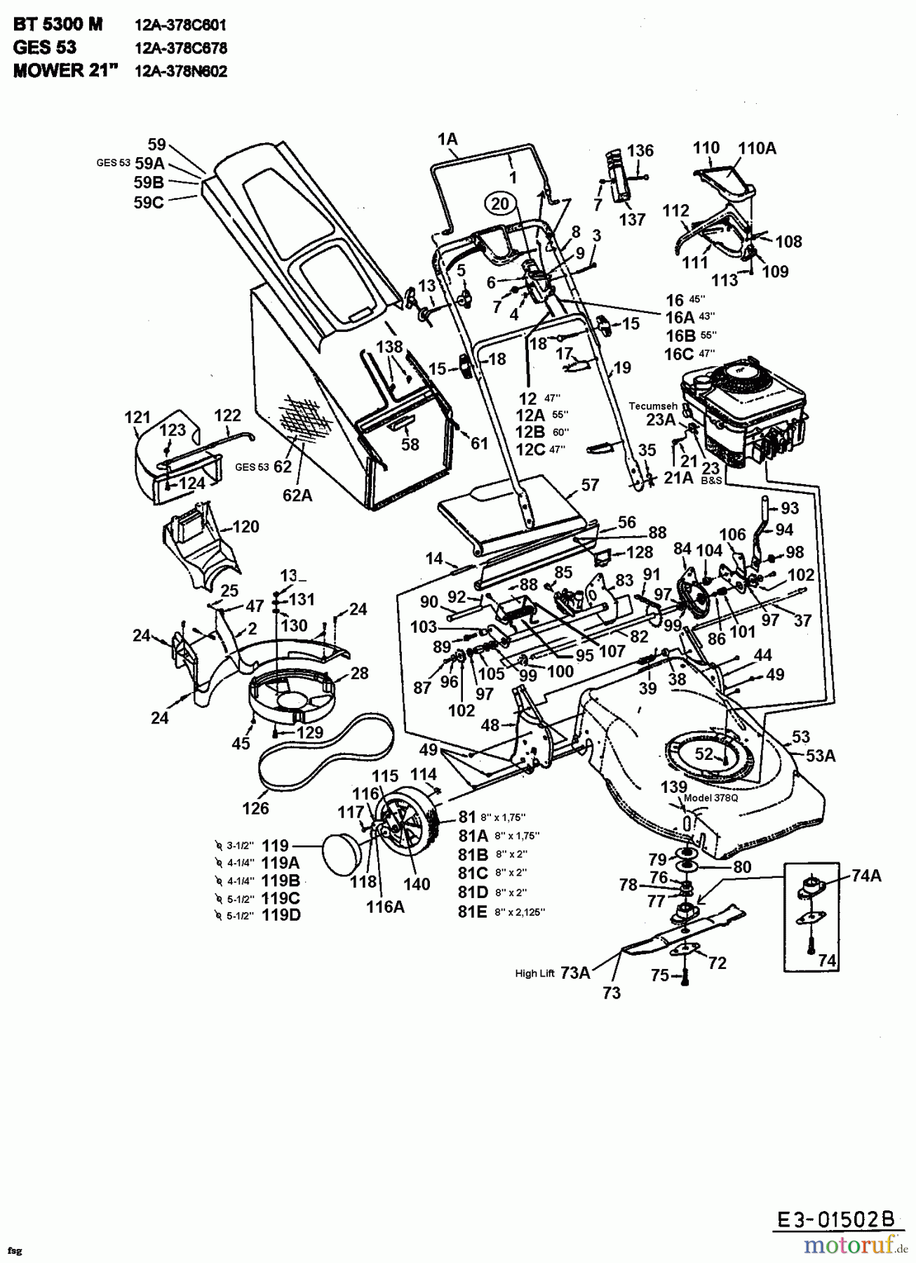  MTD Motormäher mit Antrieb GES 53 12A-378C678  (1998) Grundgerät