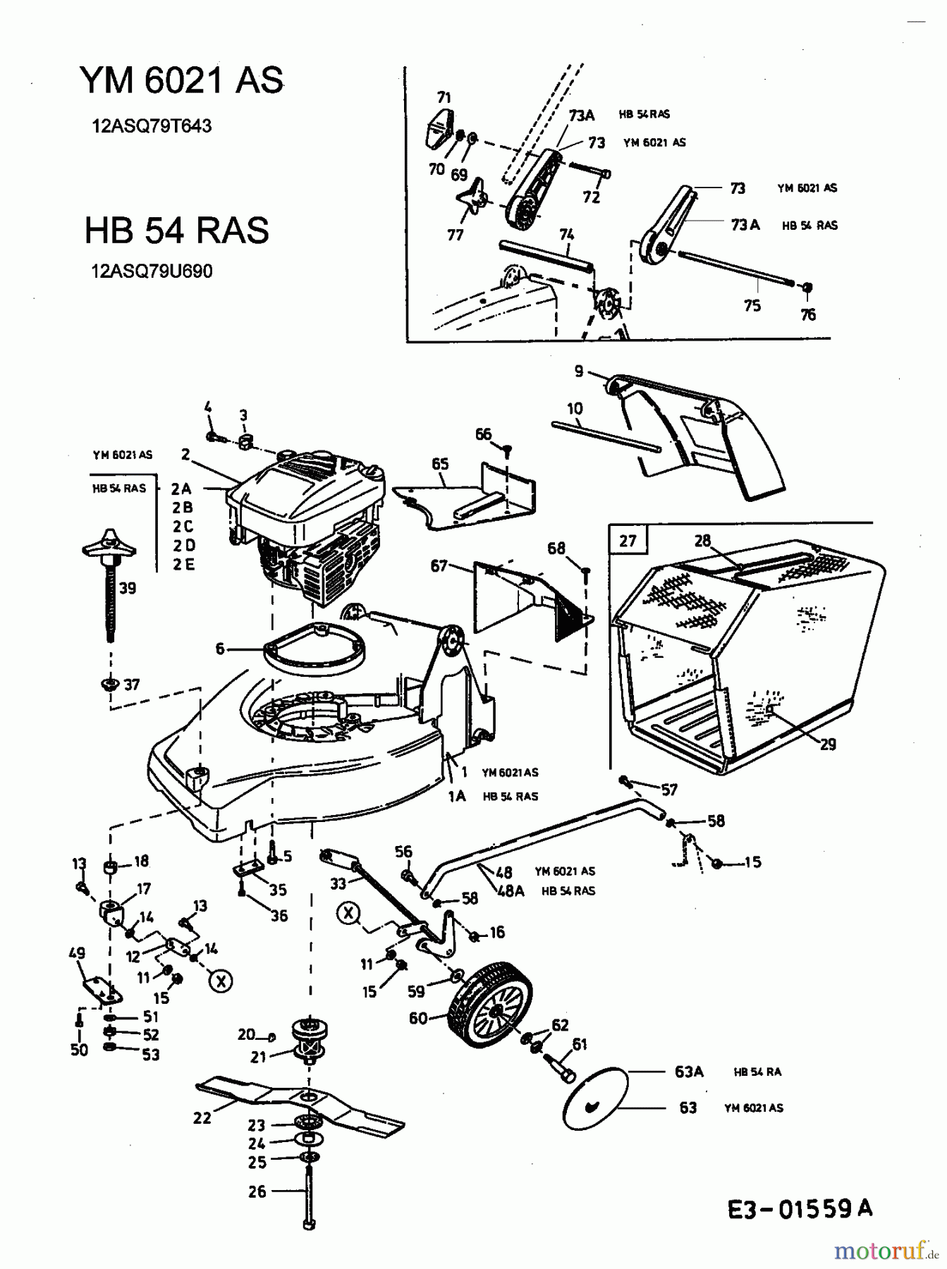  Gutbrod Motormäher mit Antrieb HB 54 RAS 12ASQ79U690  (2001) Grasfangsack, Höhenverstellung, Messer
