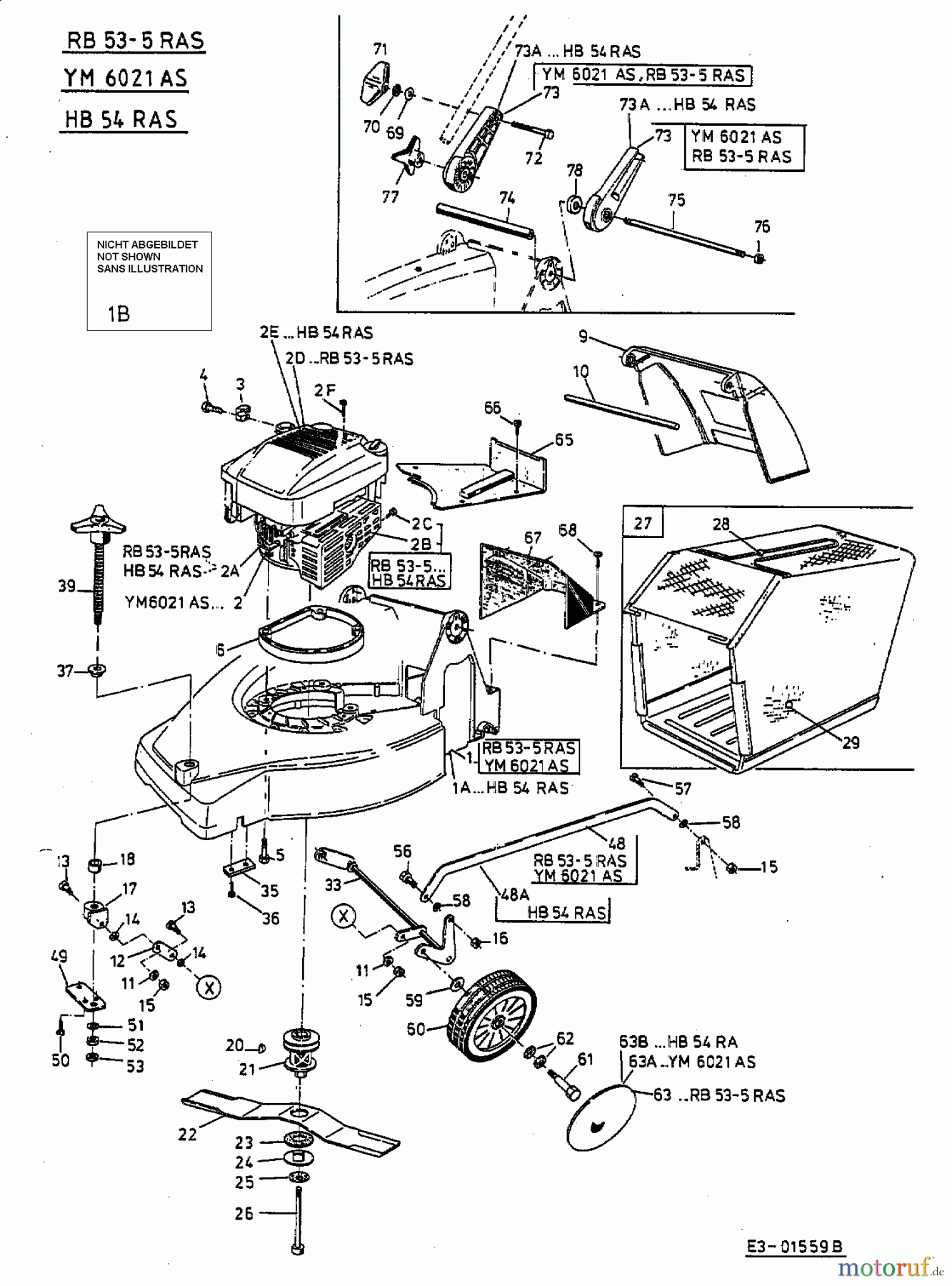  Raiffeisen Motormäher mit Antrieb RB 53-5 RAS 12ASQ79U628  (2002) Grasfangsack, Messer, Schnitthöhenverstellung