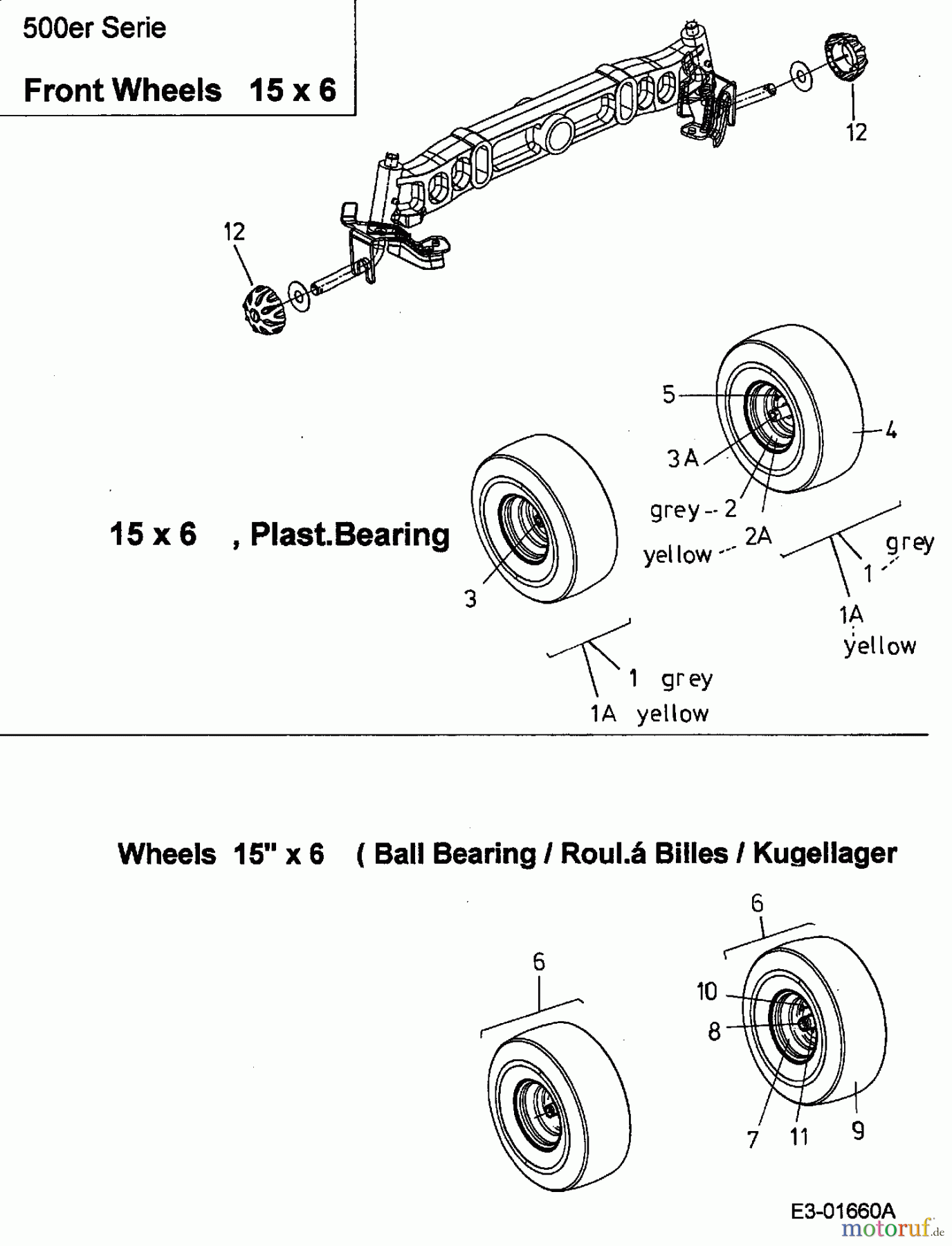  MTD Rasentraktoren SN 170 A 13AP518N678  (2002) Räder vorne 15x6, Plastik/Kugellager