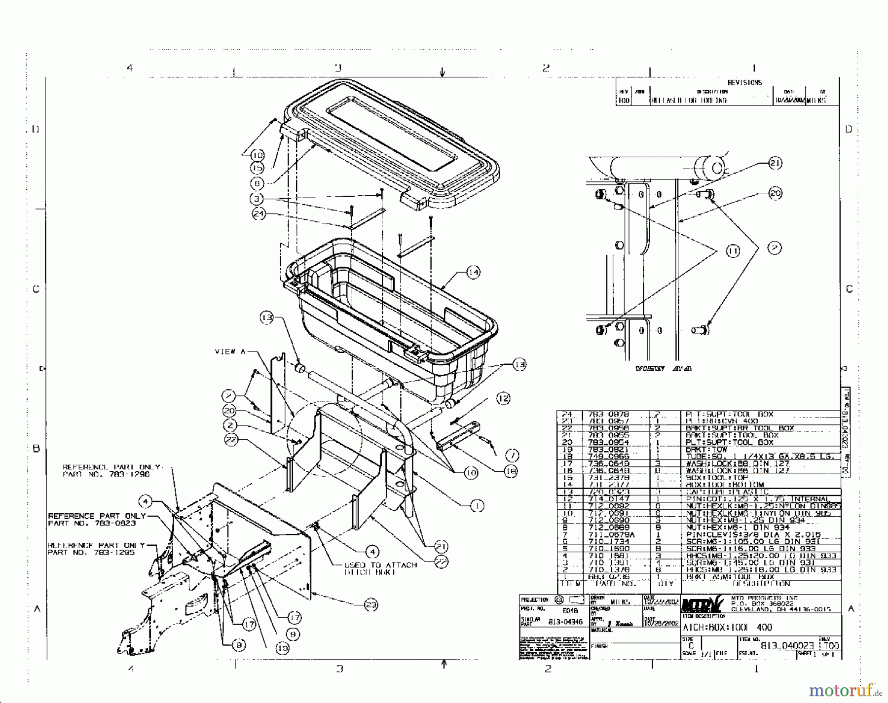  MTD Rasentraktoren B/130 13AC478F678  (2003) Werkzeugbox