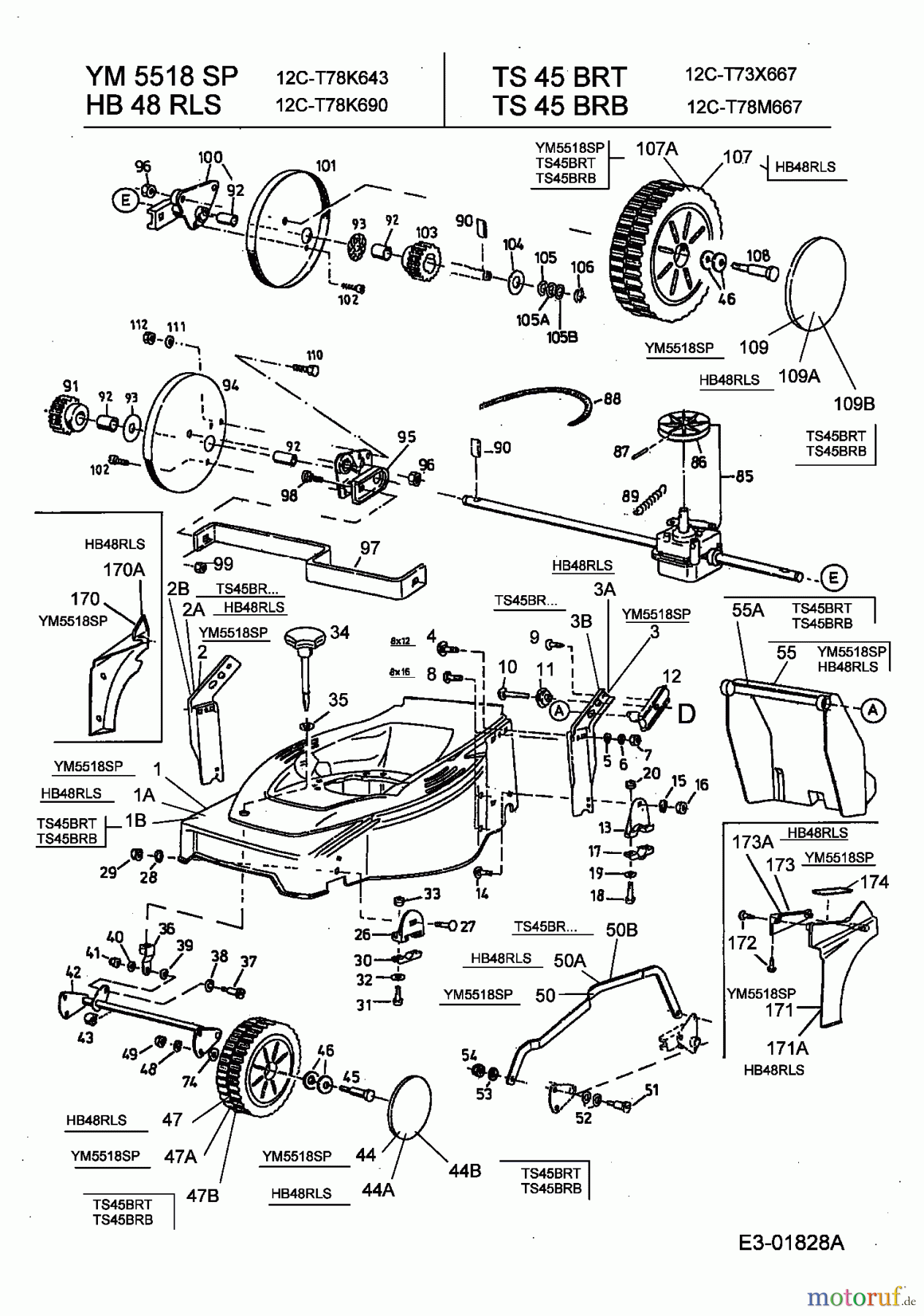  Gutbrod Motormäher mit Antrieb HB 48 RLS 12C-T78K690  (2003) Getriebe, Räder, Schnitthöhenverstellung