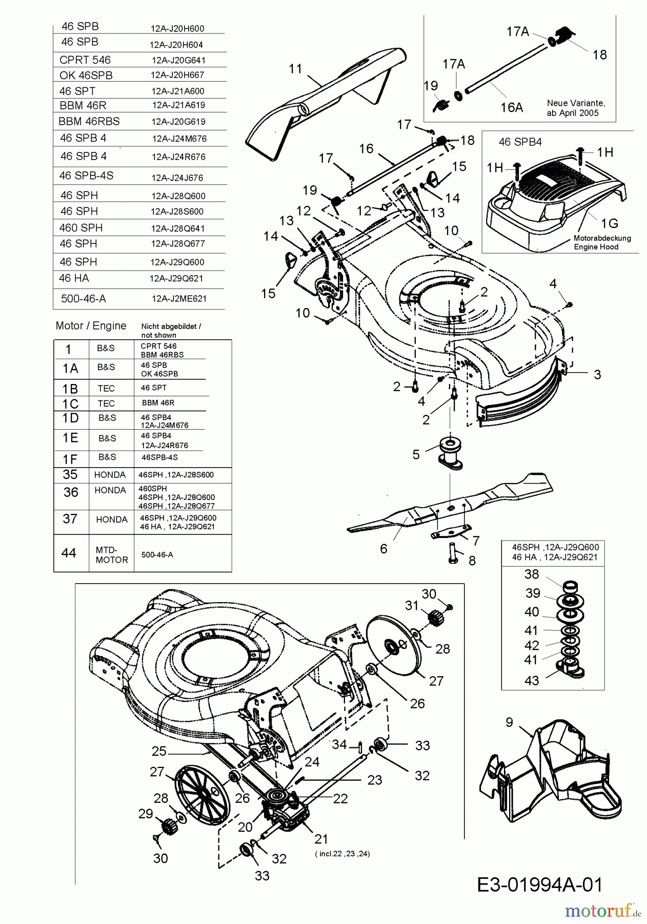  MTD Motormäher mit Antrieb 46 SPB 12A-J20H600  (2005) Getriebe, Messer, Motor