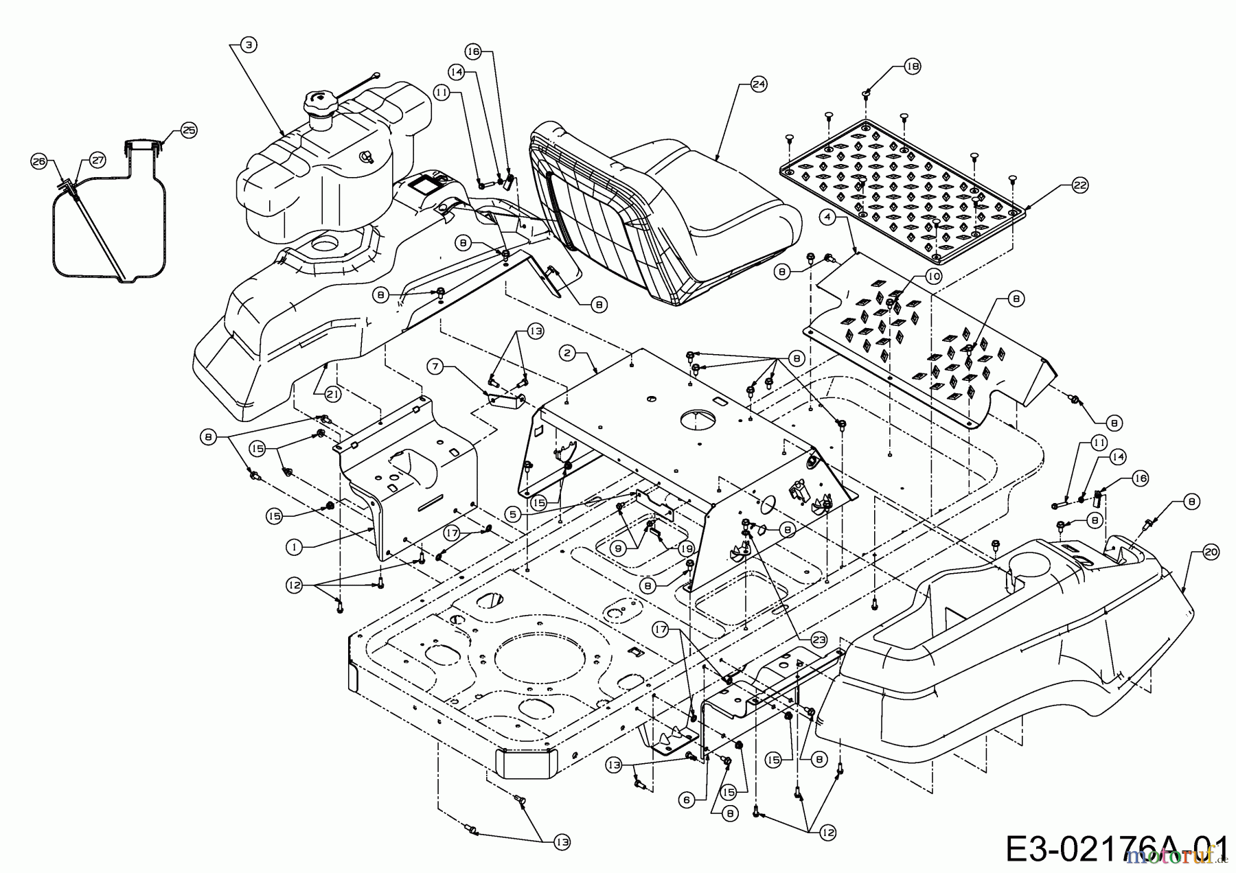 Troy-Bilt Zero Turn Mustang XP 50 17BF2ACP066 (2011) Sitzplatte, Trägerplatte Tank, Tankverkleidung